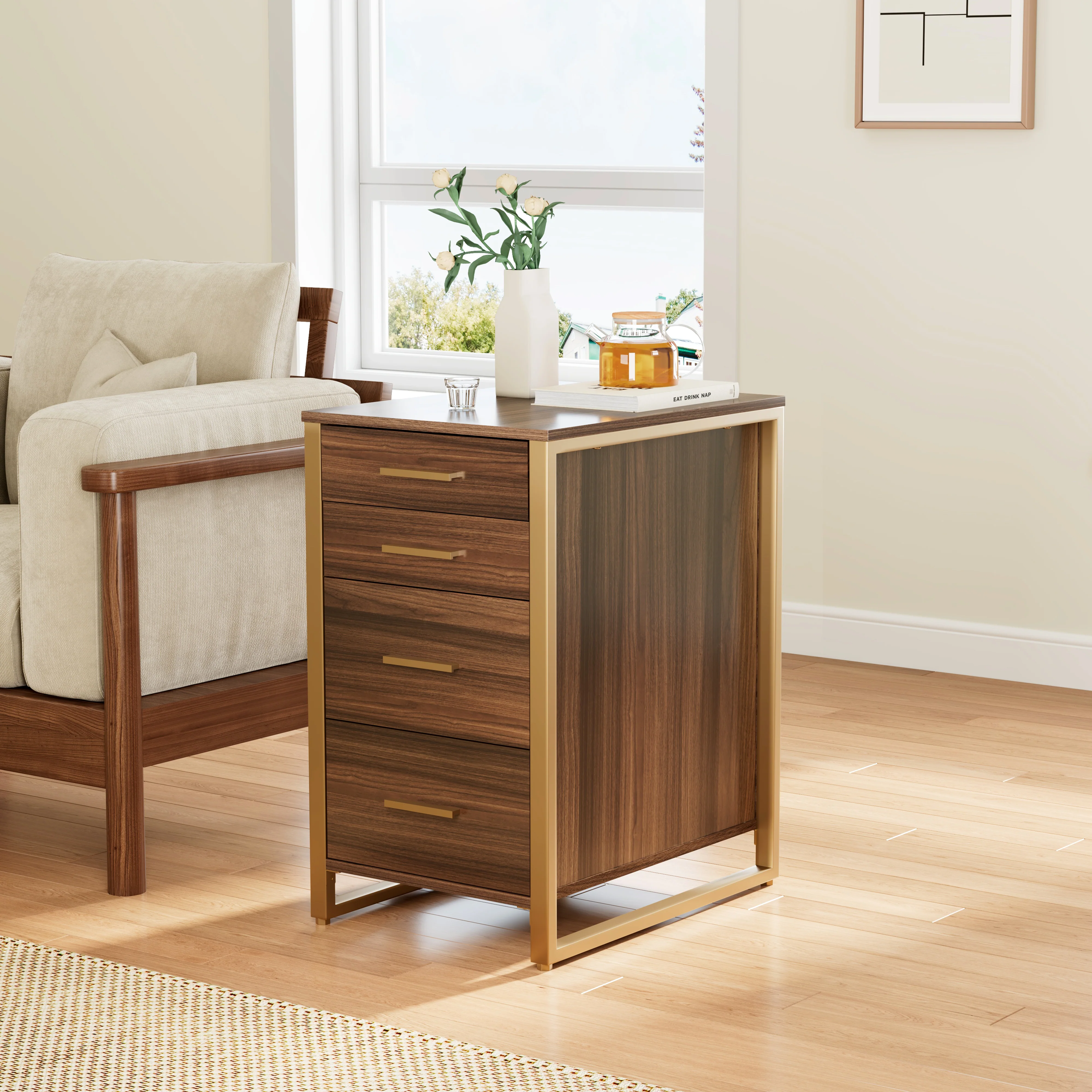 28" File Storage Cabinet With Office Four-Drawers, Walnut - Image 4