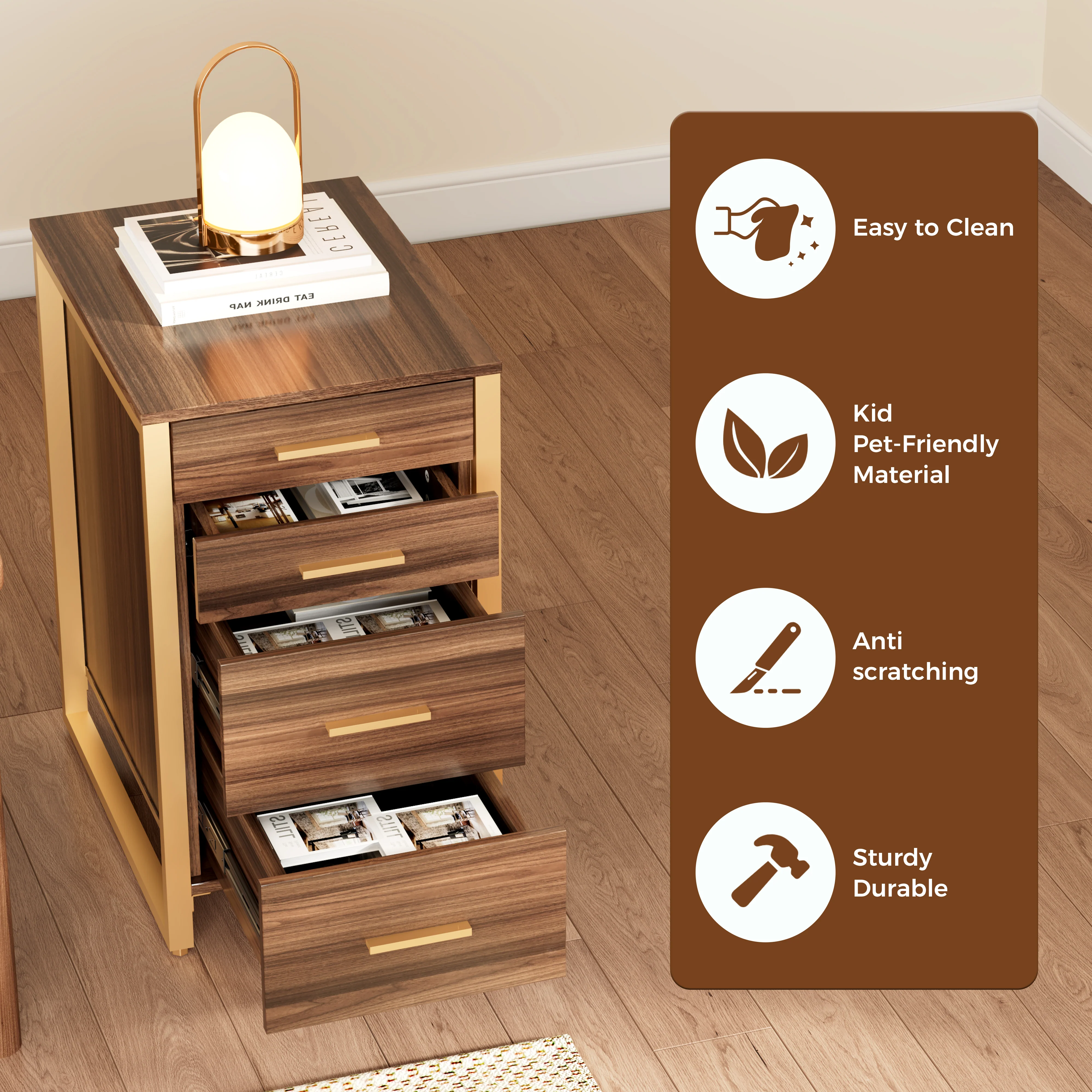28" File Storage Cabinet With Office Four-Drawers, Walnut - Image 6