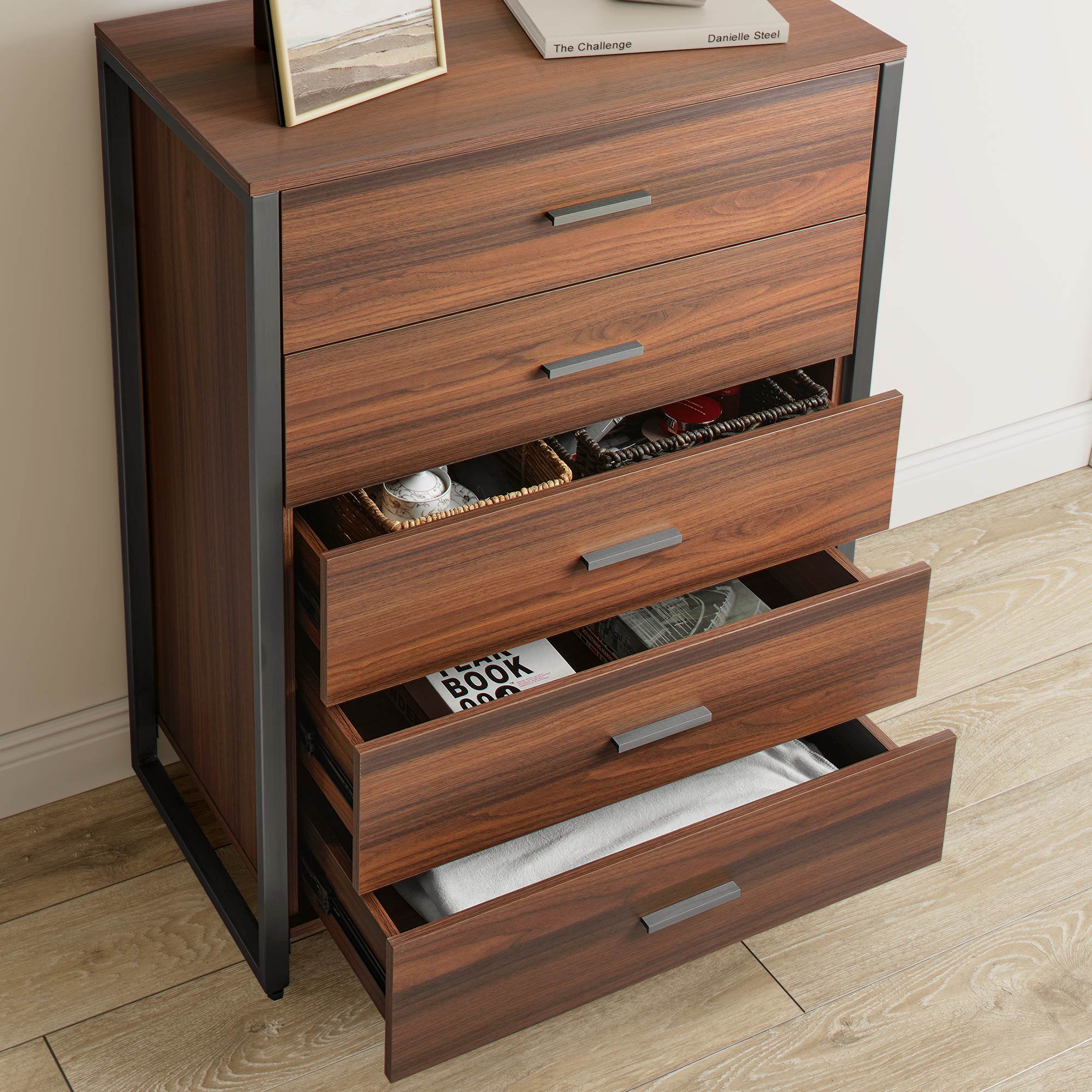 42" Chest 5-Drawers Dresser Accent Cabinet Walnut - Image 5