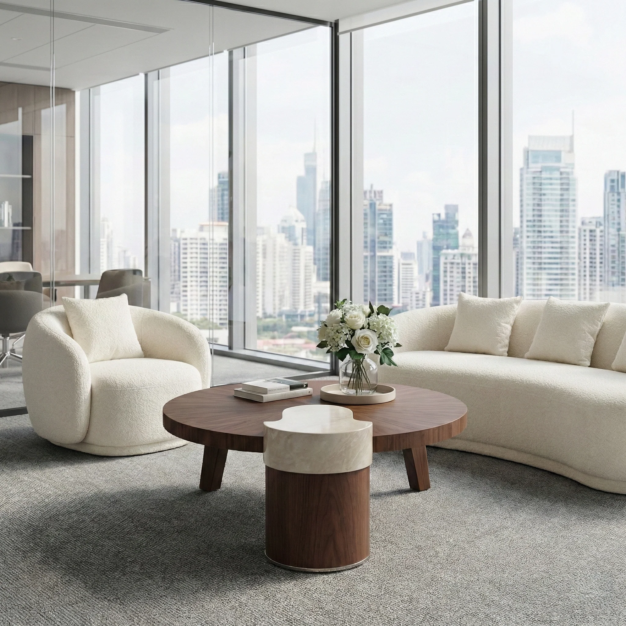 41" Irregular Round Solid Wood Walnut Coffee Table - Image 3