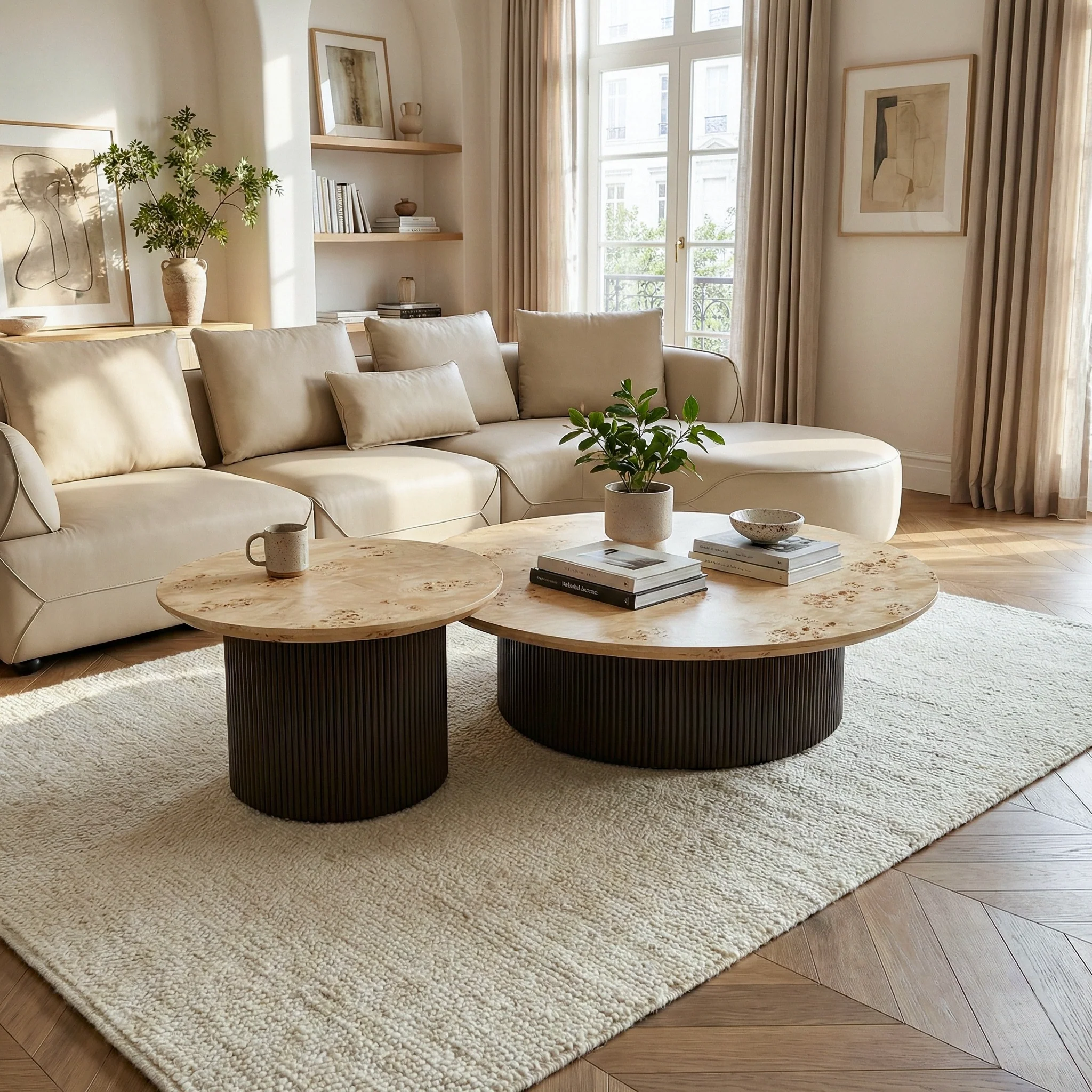 43" Birch Wood Veneer Coffee Table Set of 2 - Image 3