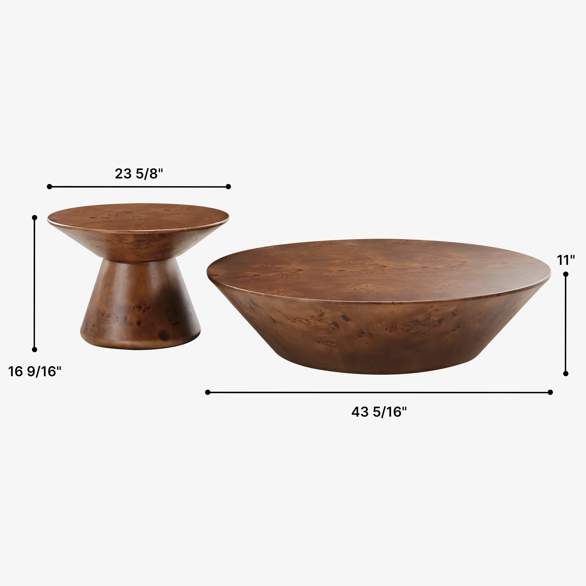 43" Brown Round Coffee Table Set of 2 - Image 16