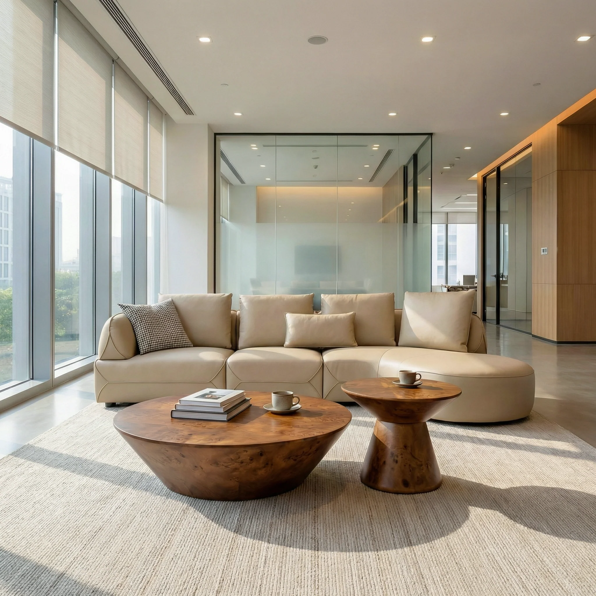 43" Brown Round Coffee Table Set of 2 - Image 4