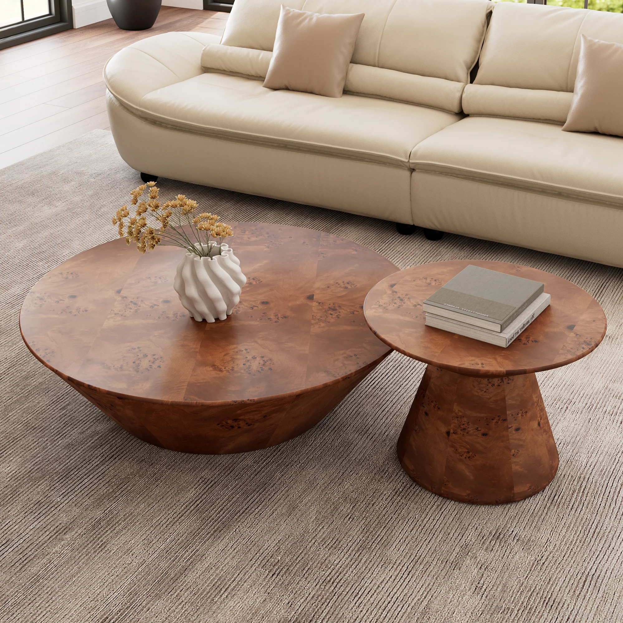 43" Brown Round Coffee Table Set of 2 - Image 5