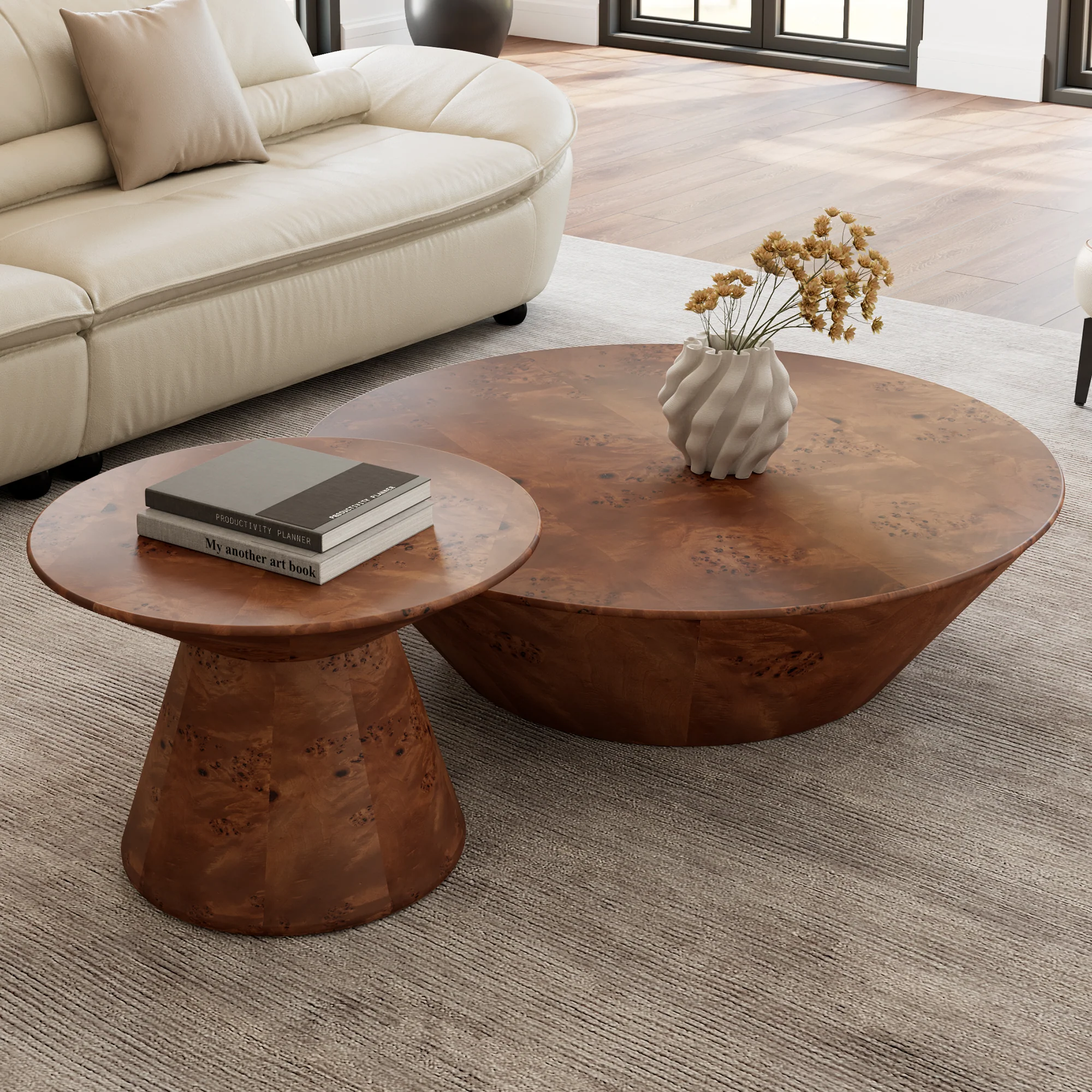 43" Brown Round Coffee Table Set of 2 - Image 6