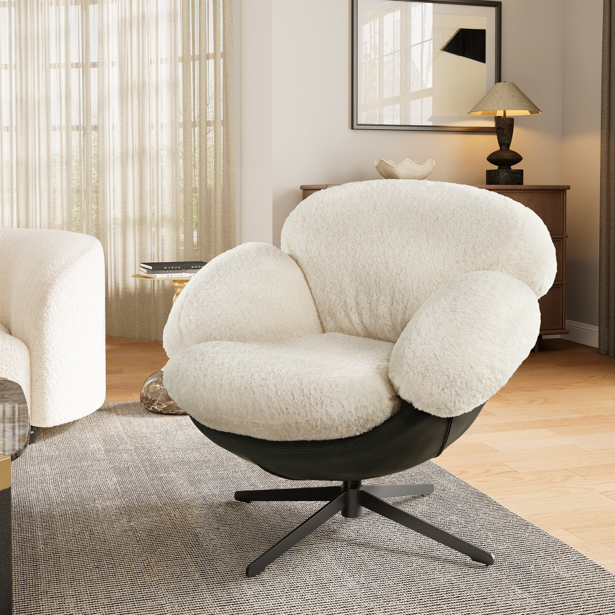 Cara, Modern Comfy Swivel Lounge Chair, White - Image 11