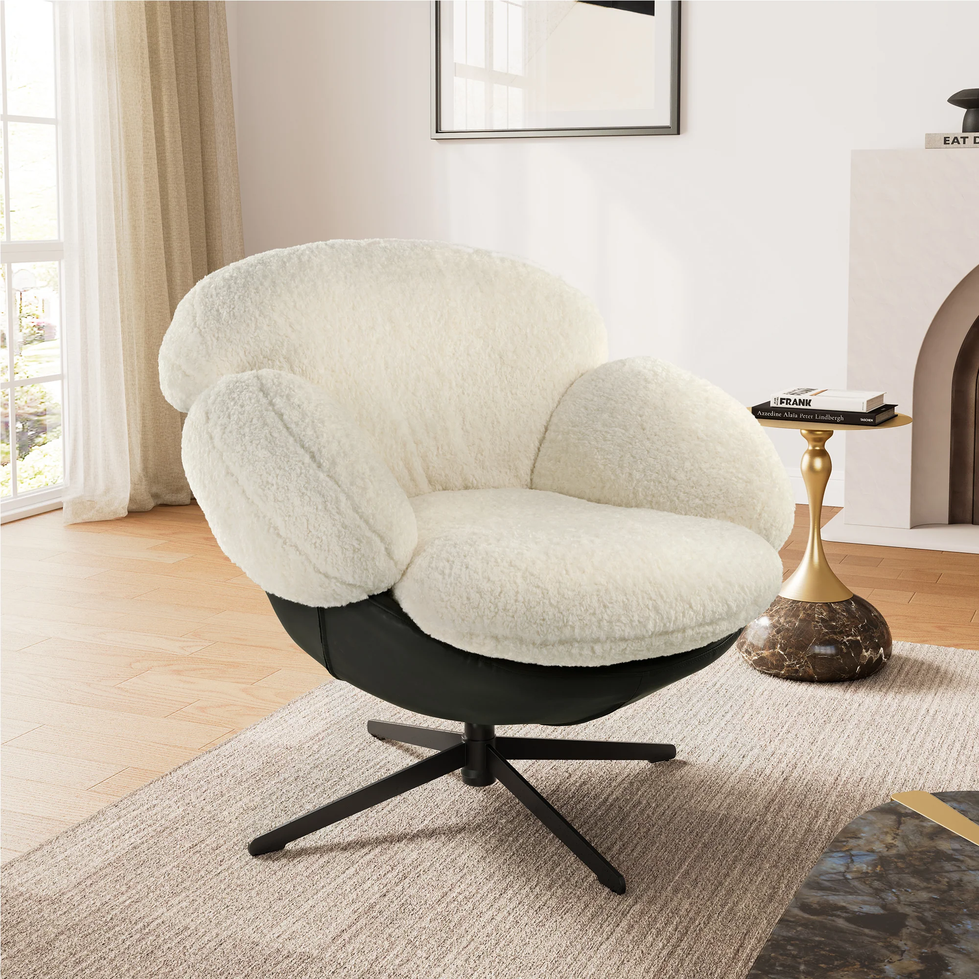 Cara, Modern Comfy Swivel Lounge Chair, White - Image 3