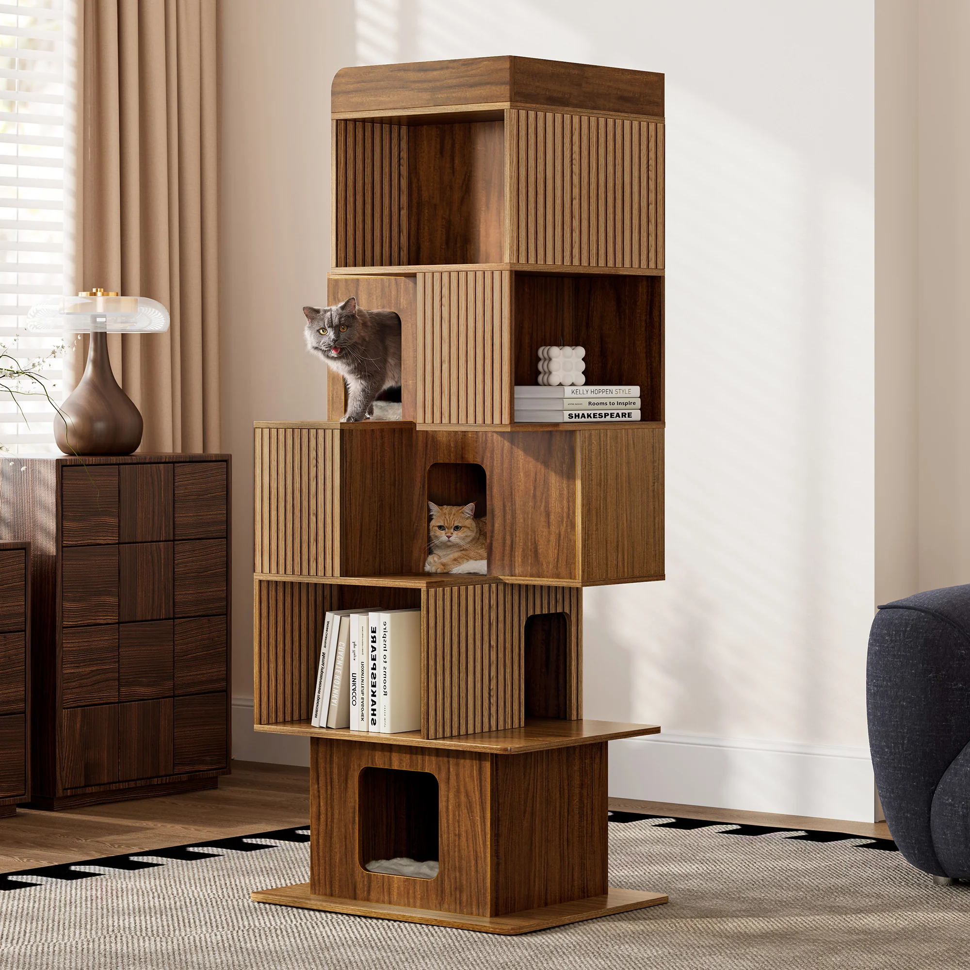 Pawlio, 72" Owner & Pet Shared Bookshelf Cat Tree - Image 3