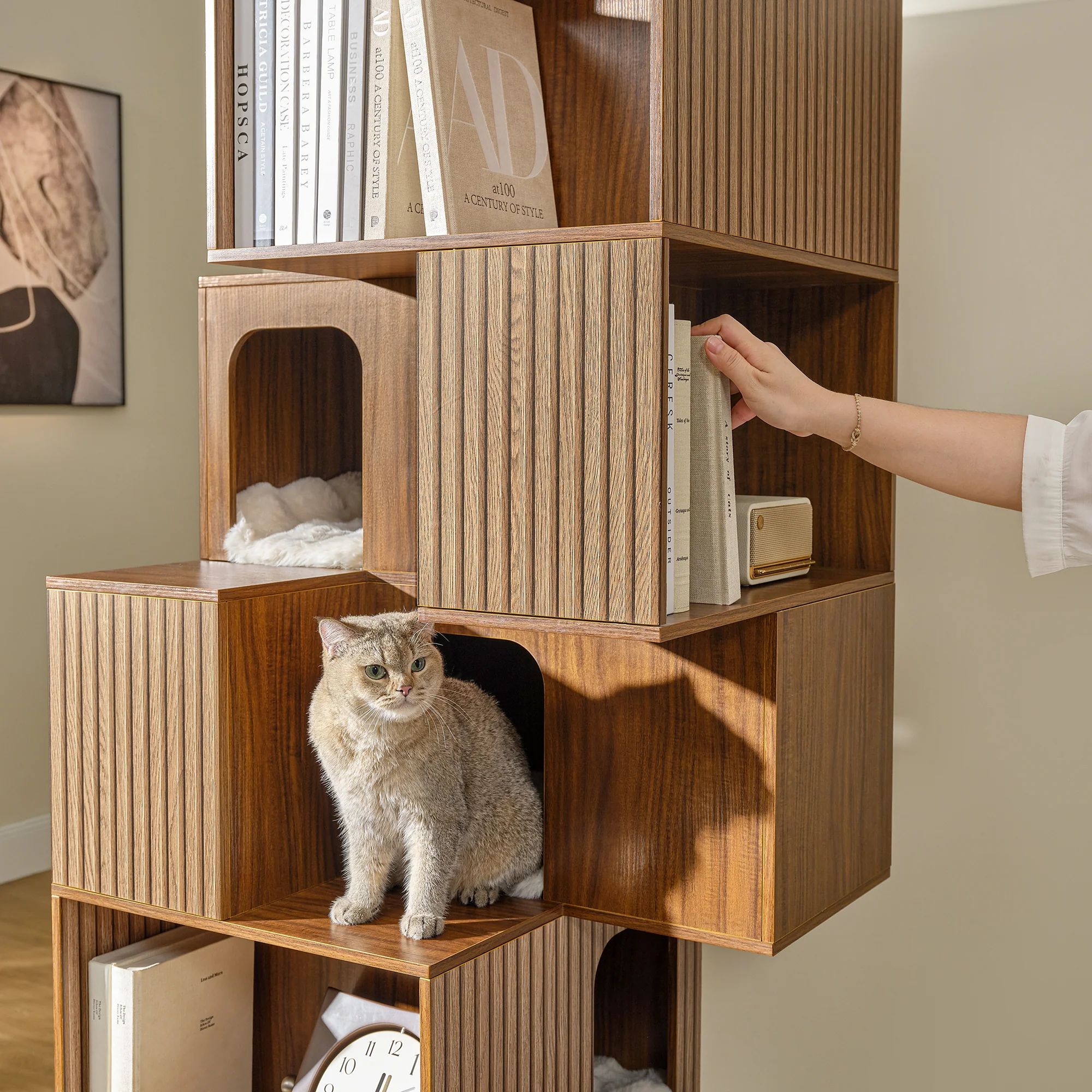 Pawlio, 72" Owner & Pet Shared Bookshelf Cat Tree - Image 7