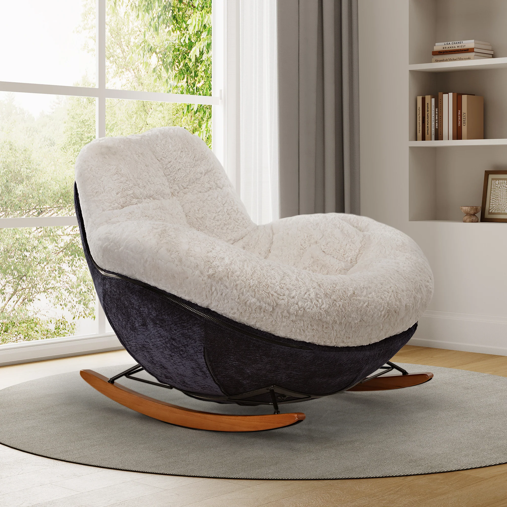Chloe, Comfy Rocking Lounge Chair, Off White - Image 3