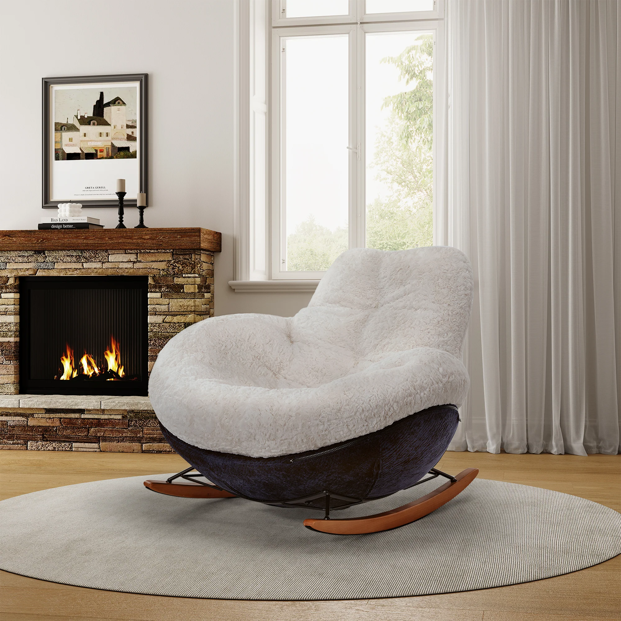 Chloe, Comfy Rocking Lounge Chair, Off White - Image 4