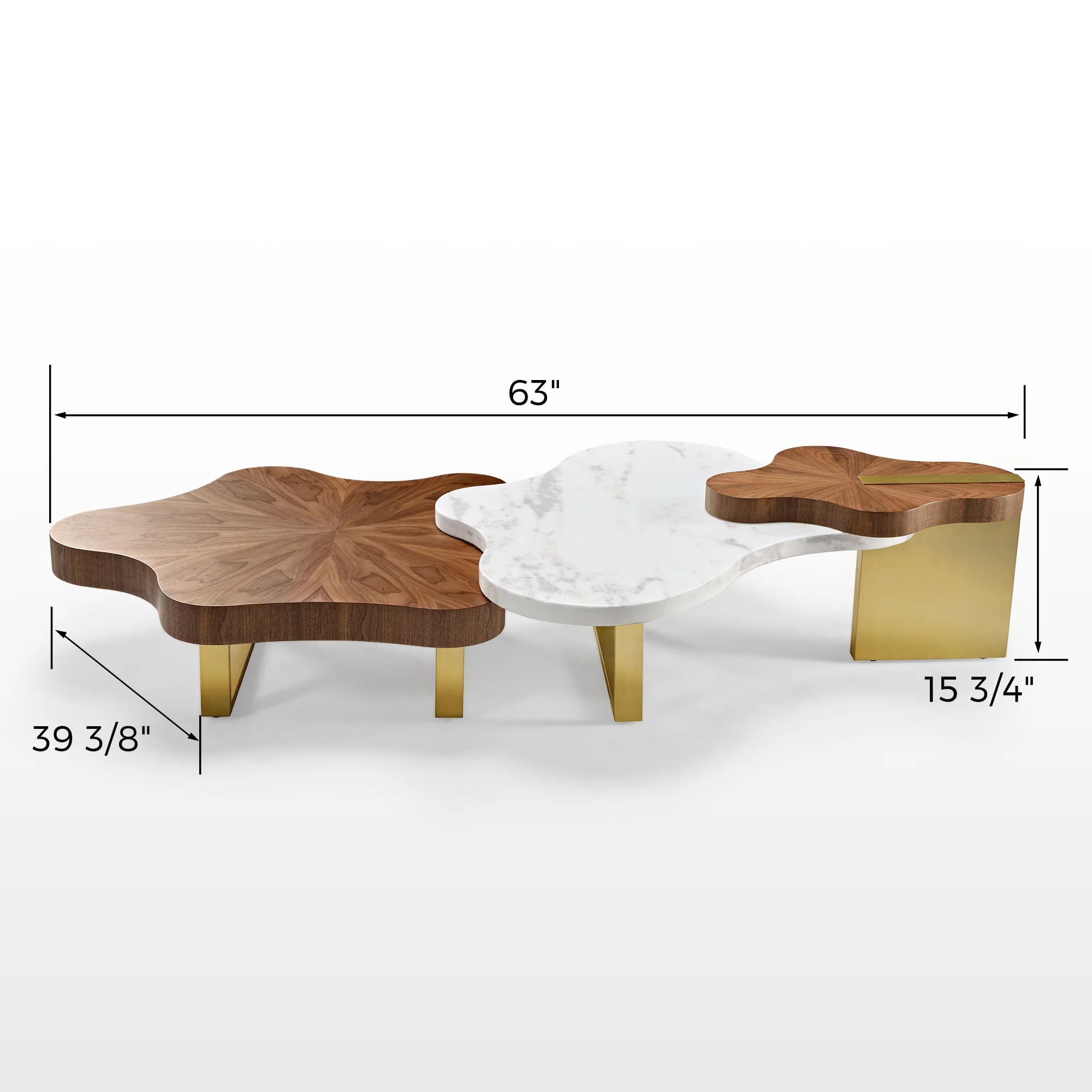 63" Cloud Shape Solid Wood Coffee Table Set - Image 15