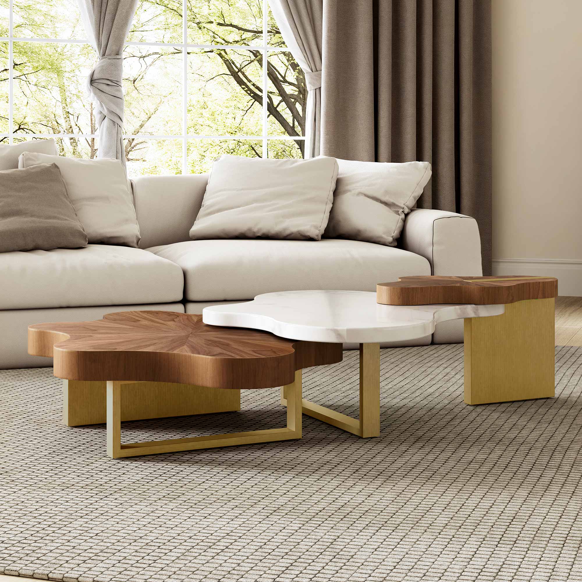 63" Cloud Shape Solid Wood Coffee Table Set - Image 7