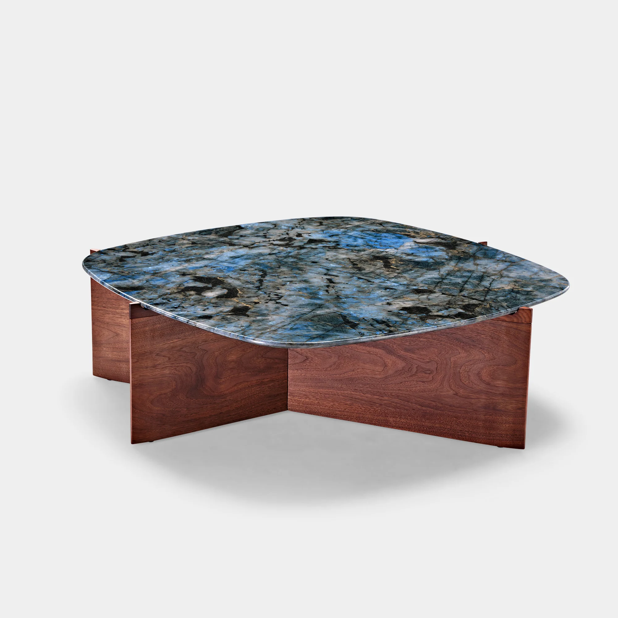 41" Walnut & Blue Jade Marble Irregular Coffee Table with Side Table Set - Image 13