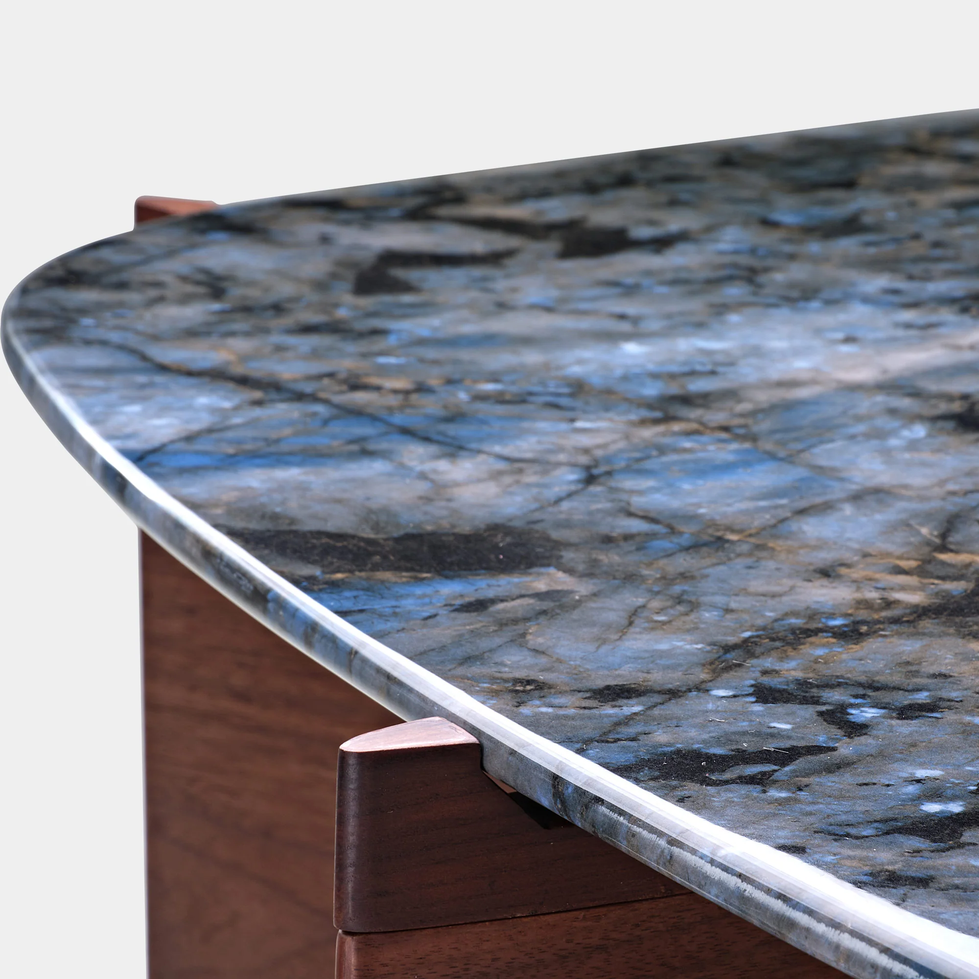 41" Walnut & Blue Jade Marble Irregular Coffee Table with Side Table Set - Image 4