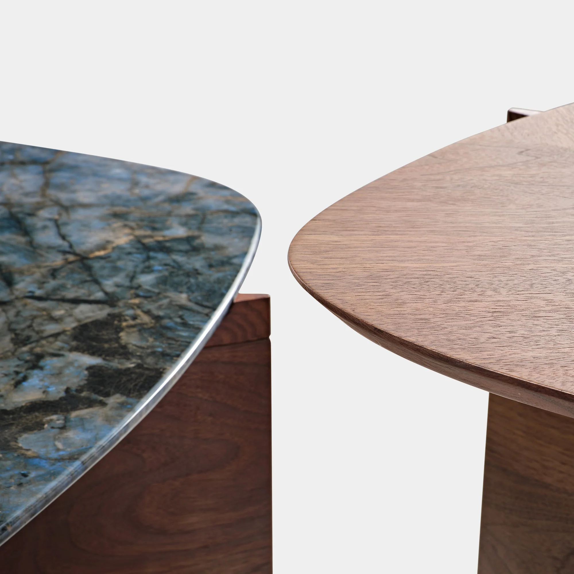 41" Walnut & Blue Jade Marble Irregular Coffee Table with Side Table Set - Image 9