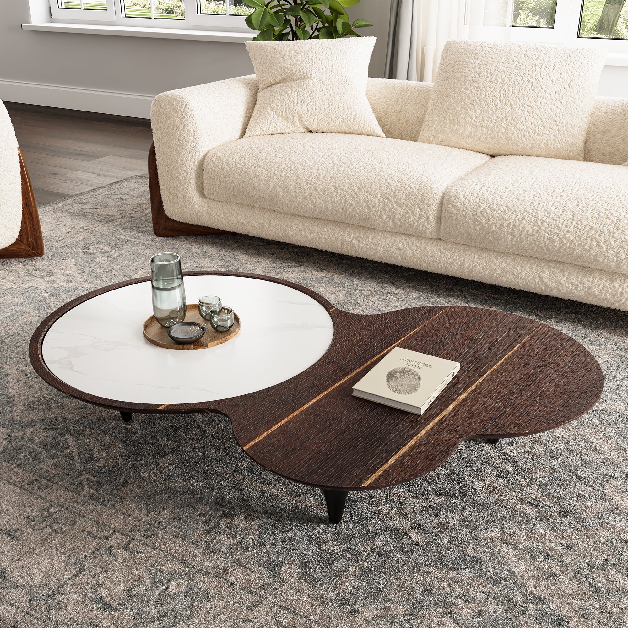 55" Modern Irregular Walnut Coffee Table - Image 16