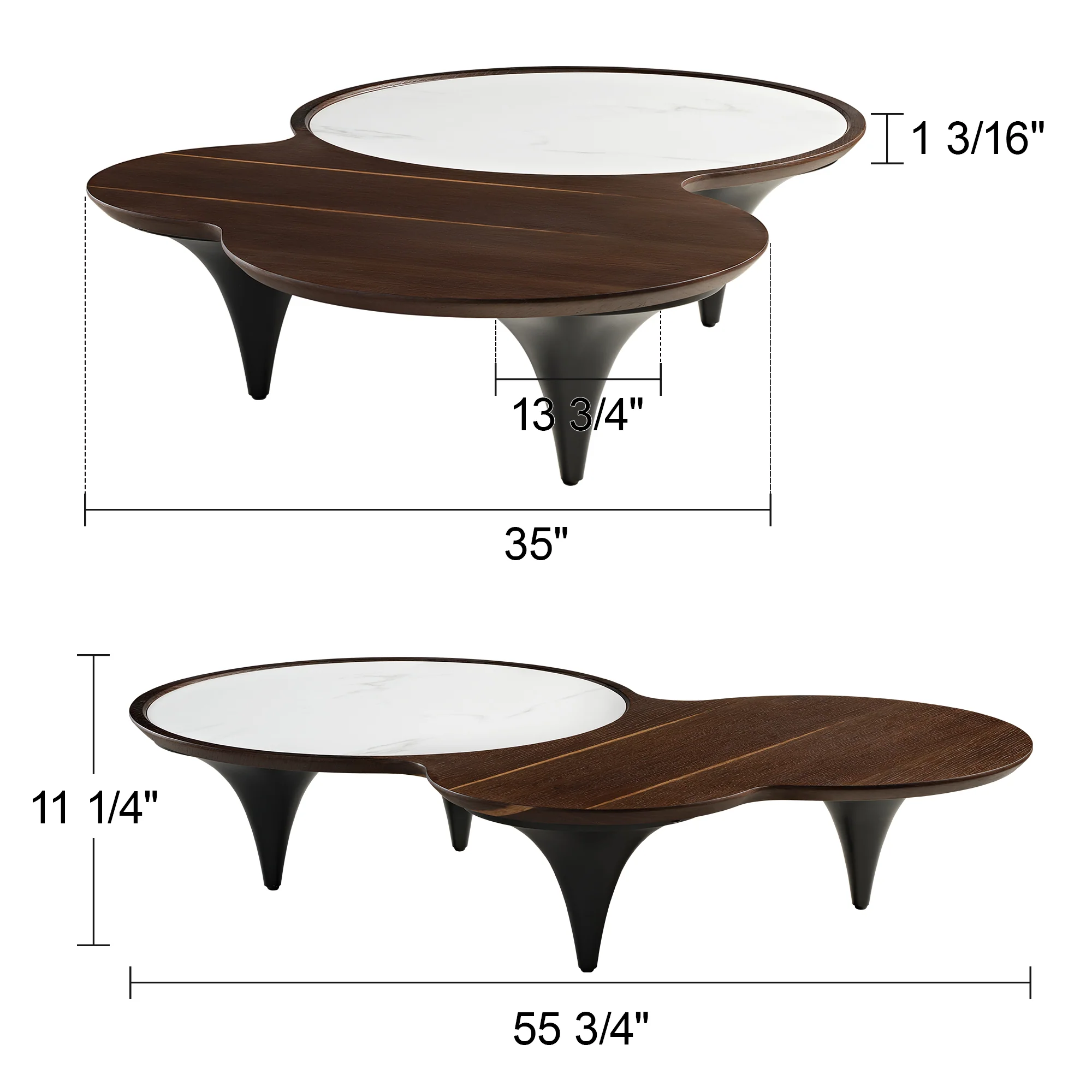 55" Modern Irregular Walnut Coffee Table - Image 19
