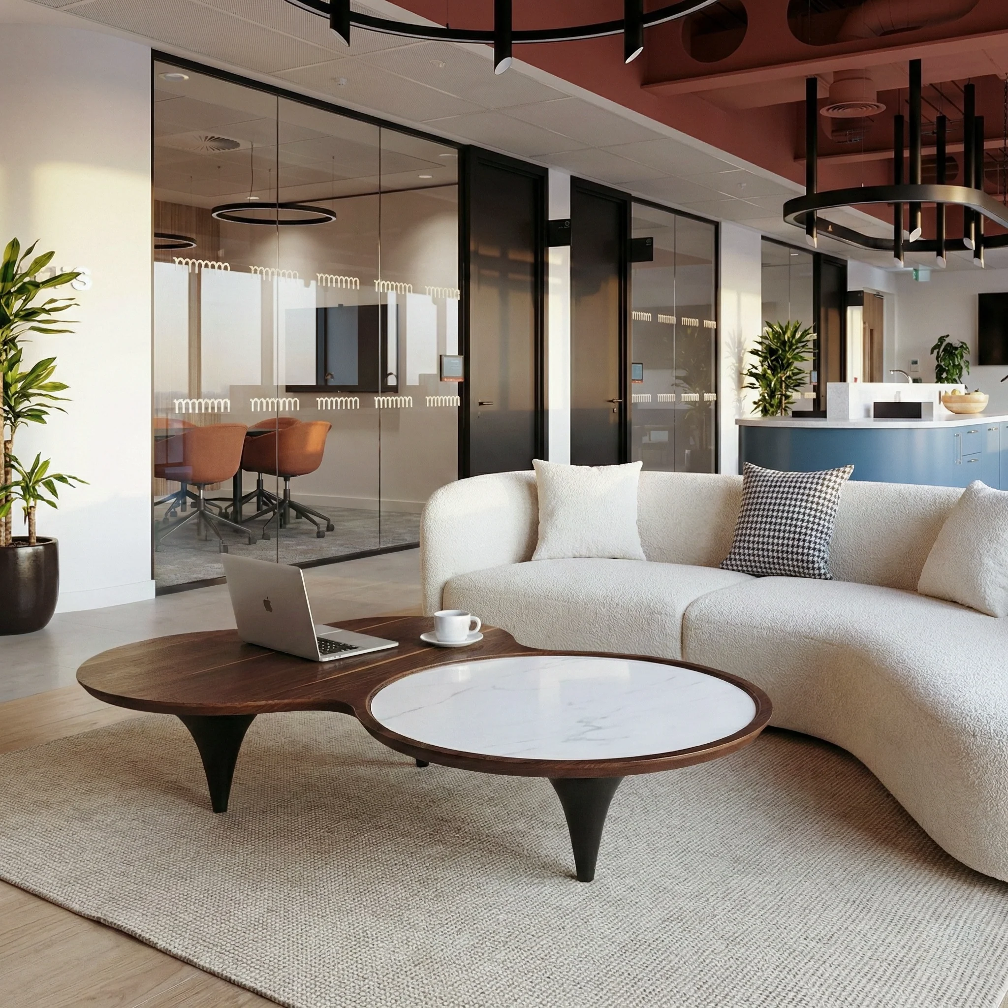 55" Modern Irregular Walnut Coffee Table - Image 3