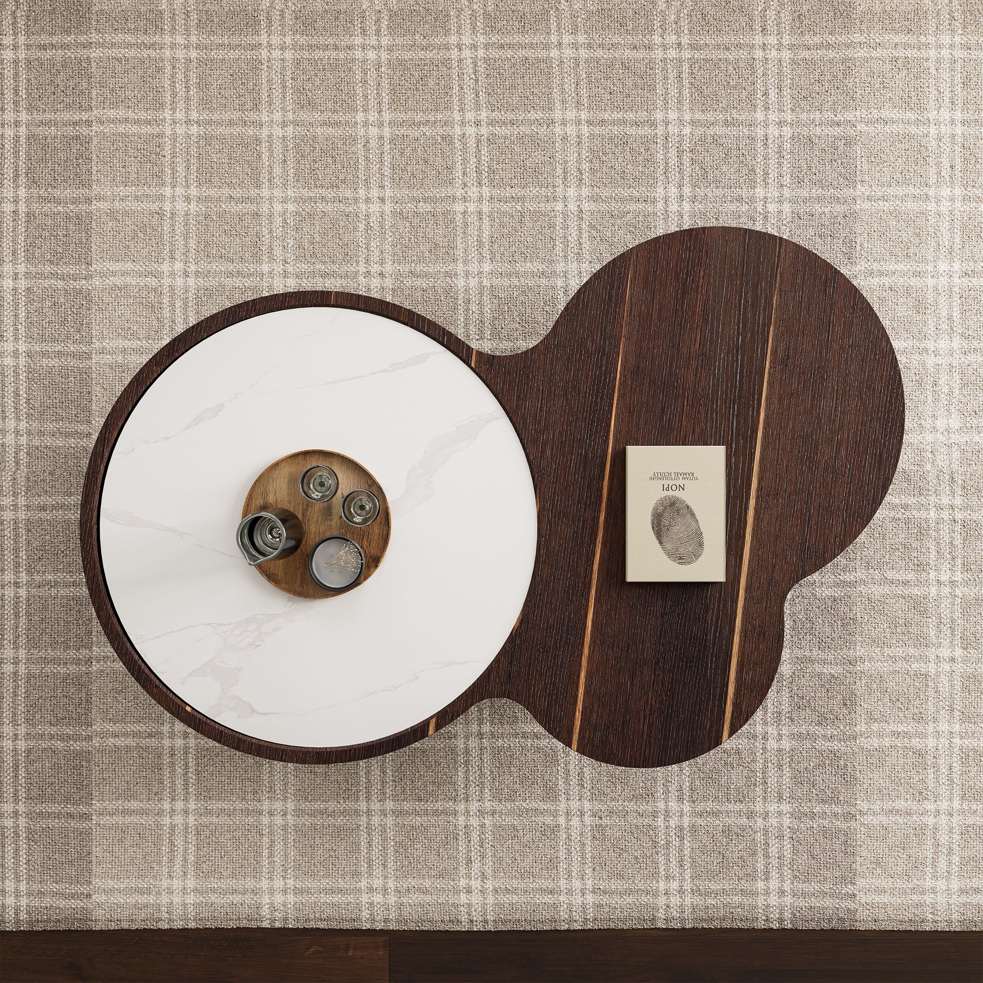 55" Modern Irregular Walnut Coffee Table - Image 6