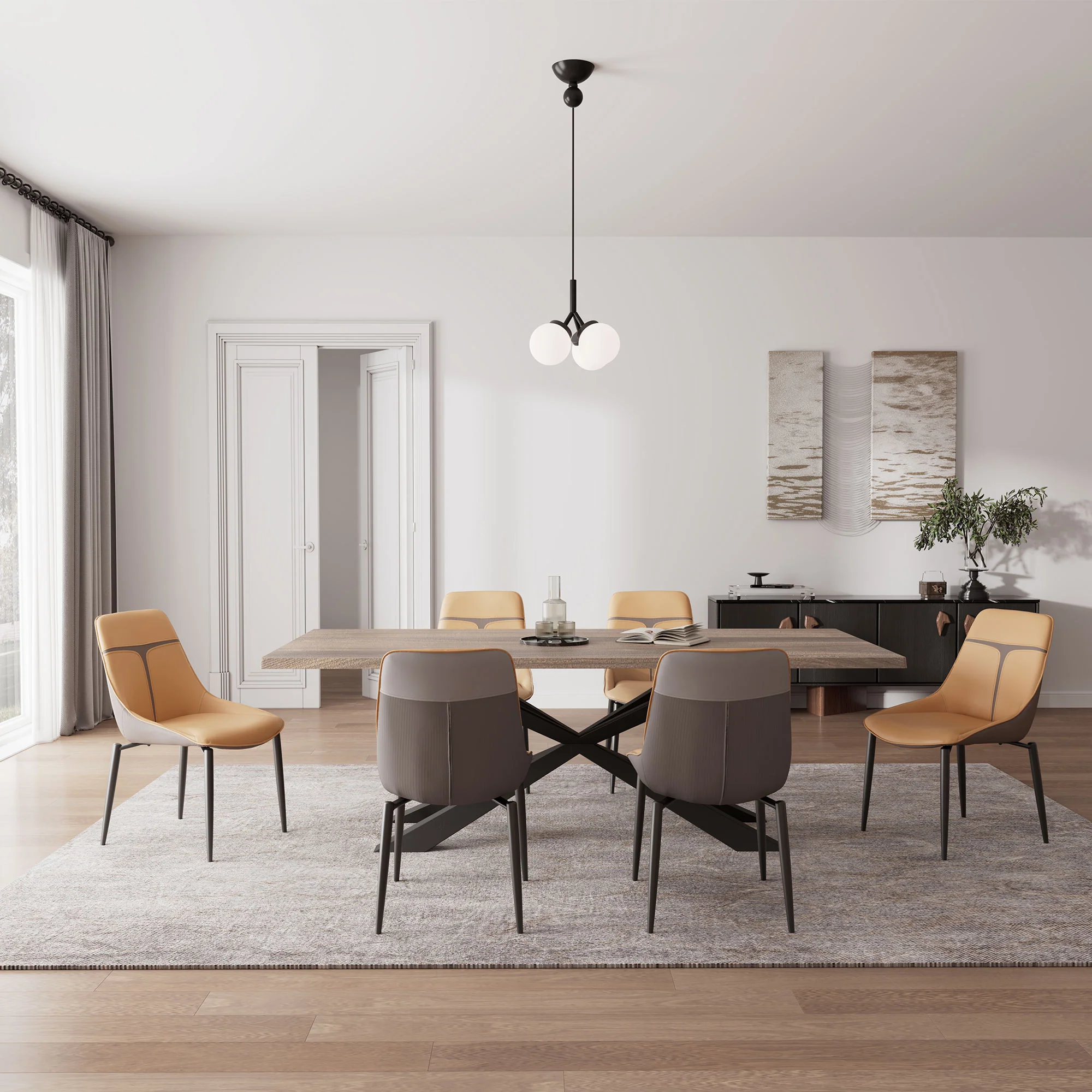 Couture, Upholstered Dining Side Chairs Set of 2, Turmeric & Gray - Image 7