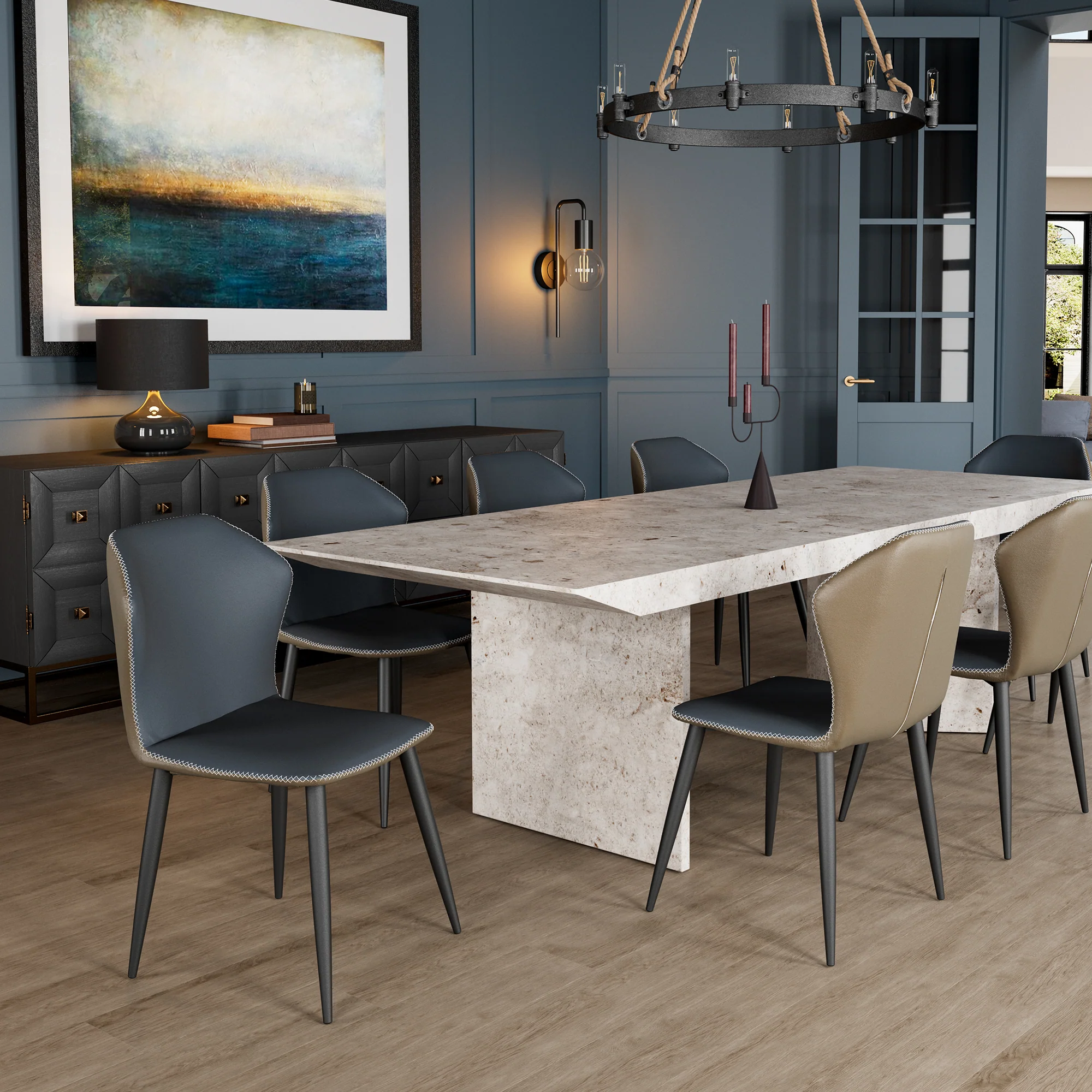 Elysian, Upholstered Dining Side Chairs Set of 2,  Blue - Image 8