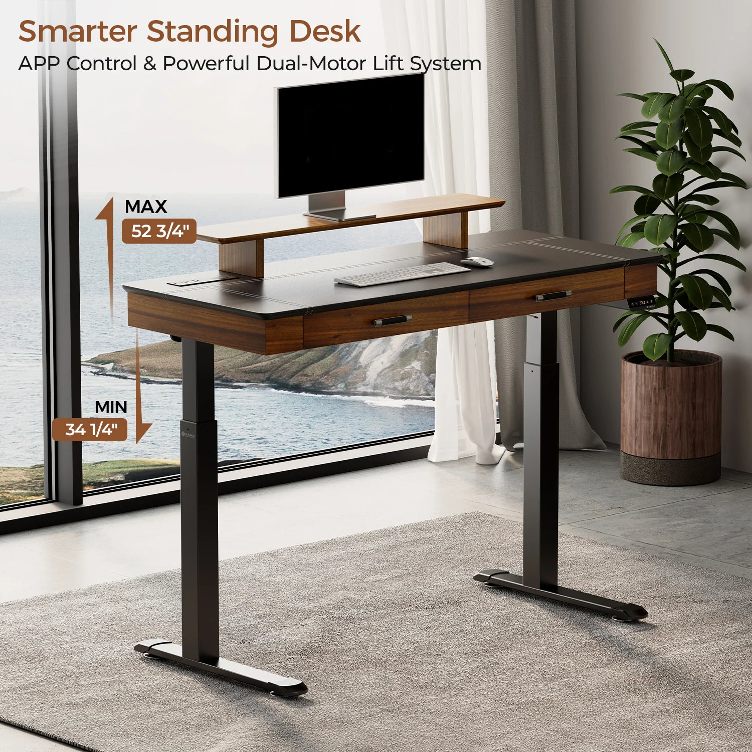 Faux Saddle Leather Adjustable Standing Desk (55"x23") - Image 10