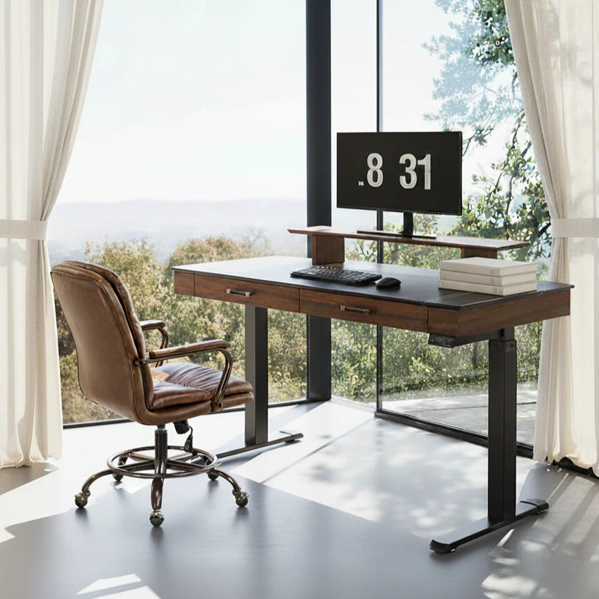 Faux Saddle Leather Adjustable Standing Desk (55"x23") - Image 3