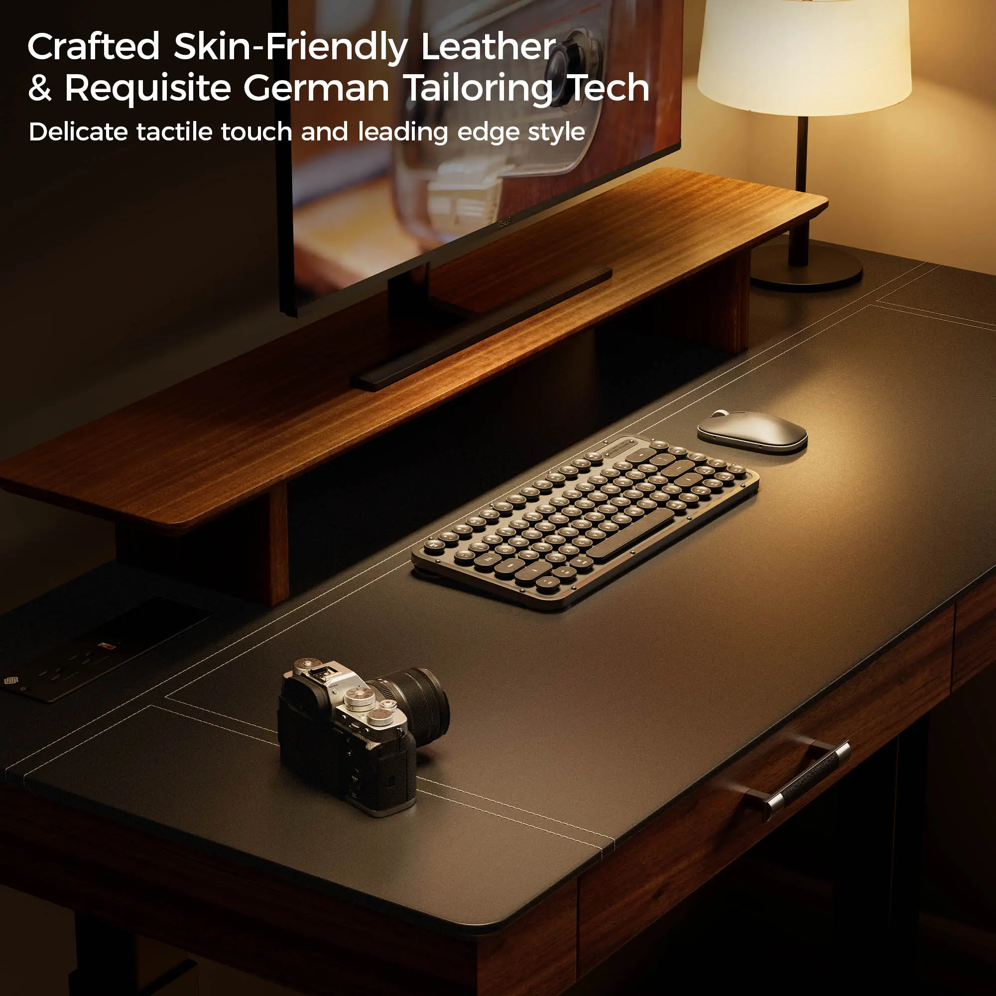 Faux Saddle Leather Adjustable Standing Desk (55"x23") - Image 4