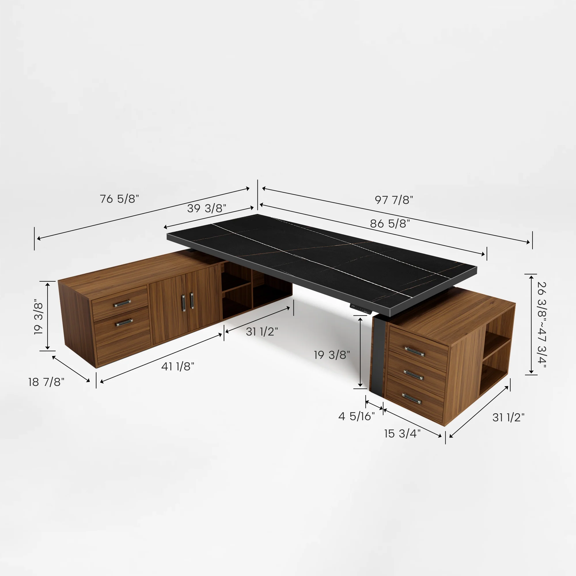 Zen Pro Series, 87"/72" Executive Standing Desk with Cabinets Set - Image 15