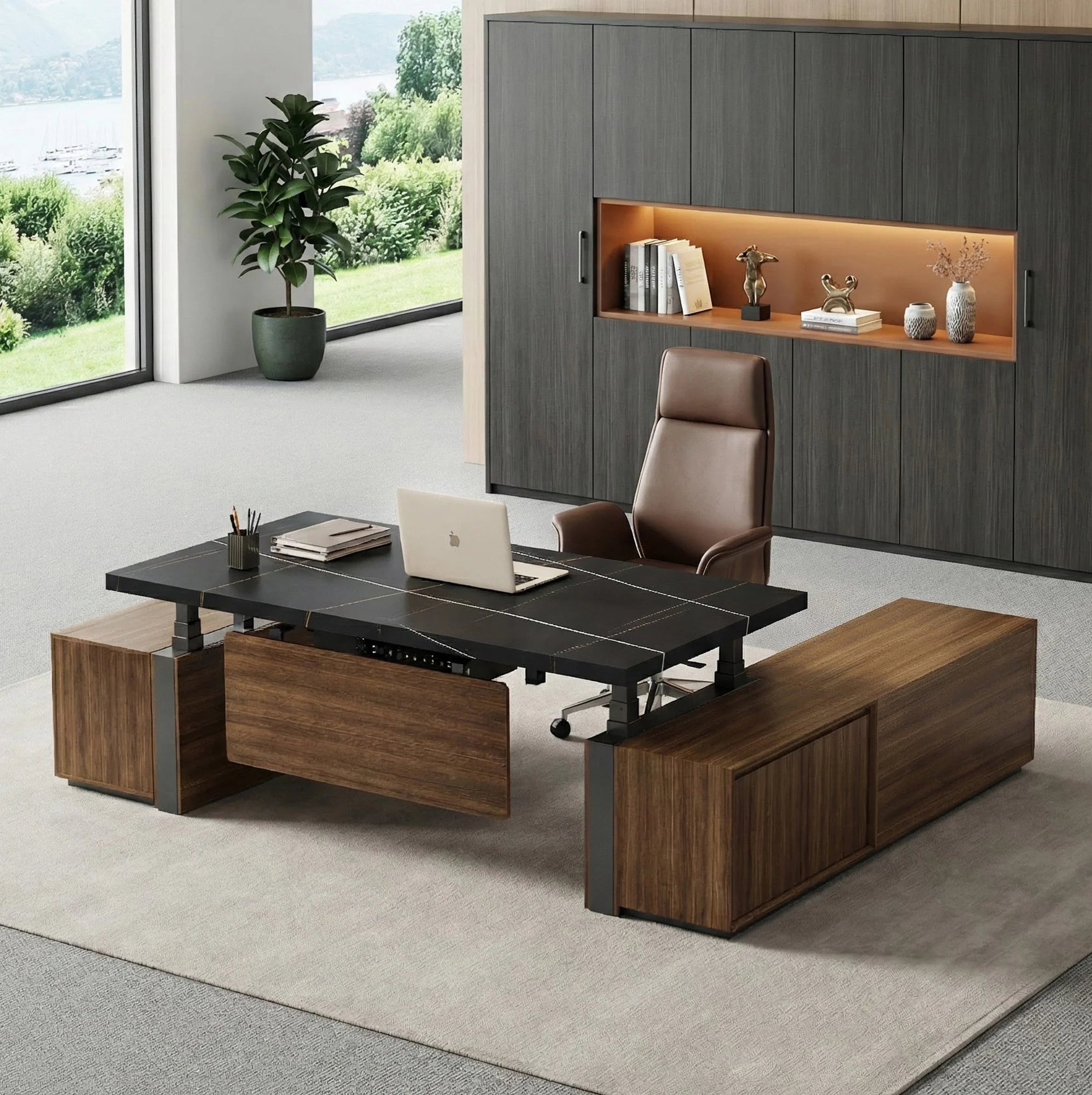 Zen Pro Series, 87"/72" Executive Standing Desk with Cabinets Set - Image 30