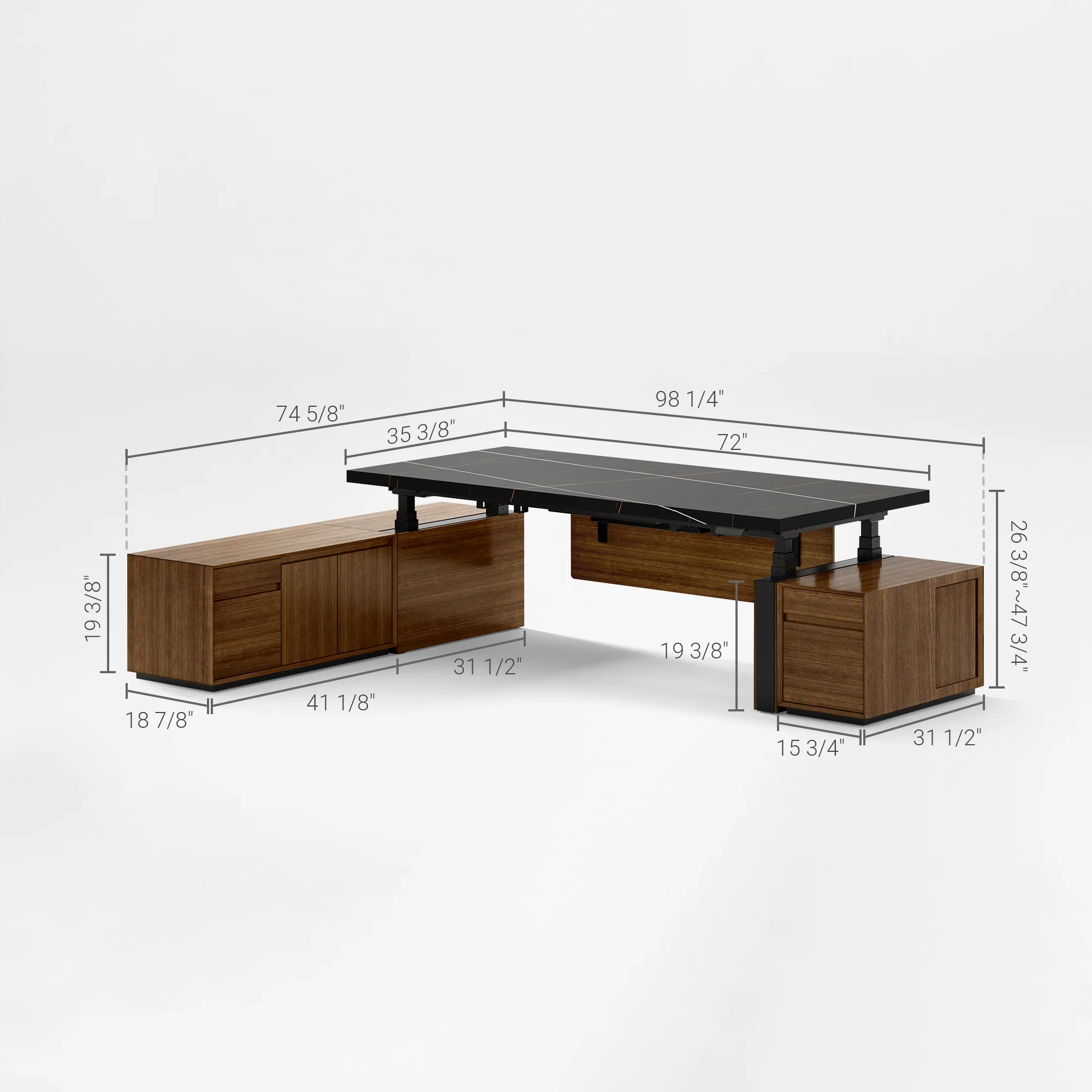 Zen Pro Series, 87"/72" Executive Standing Desk with Cabinets Set - Image 39