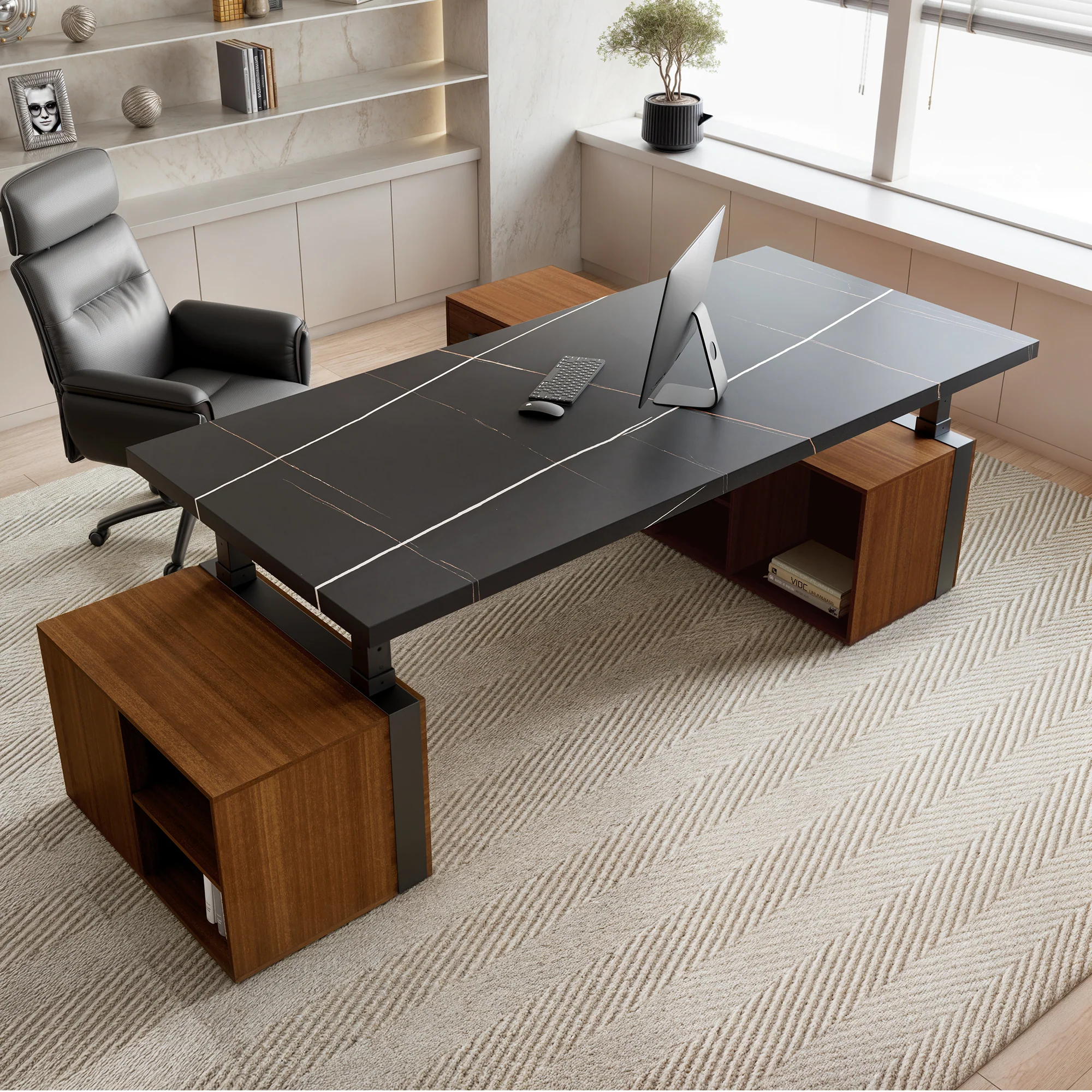 Zen Pro Series, 87"/72" Executive Standing Desk with Cabinets Set - Image 4