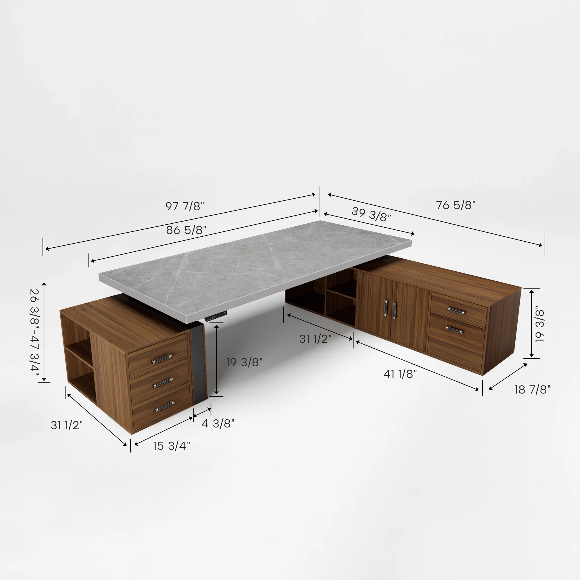 Zen Pro Series, 87"/72" Executive Standing Desk with Cabinets Set - Image 51