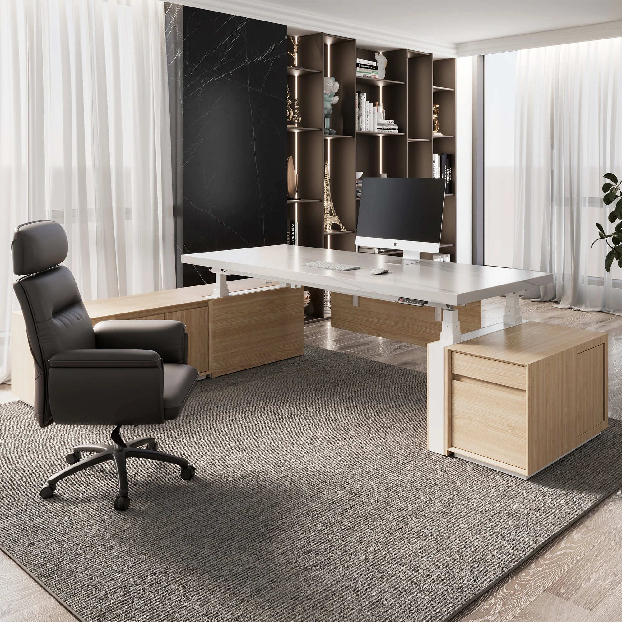 Zen Pro Series, 87"/72" Executive Standing Desk with Cabinets Set - Image 71