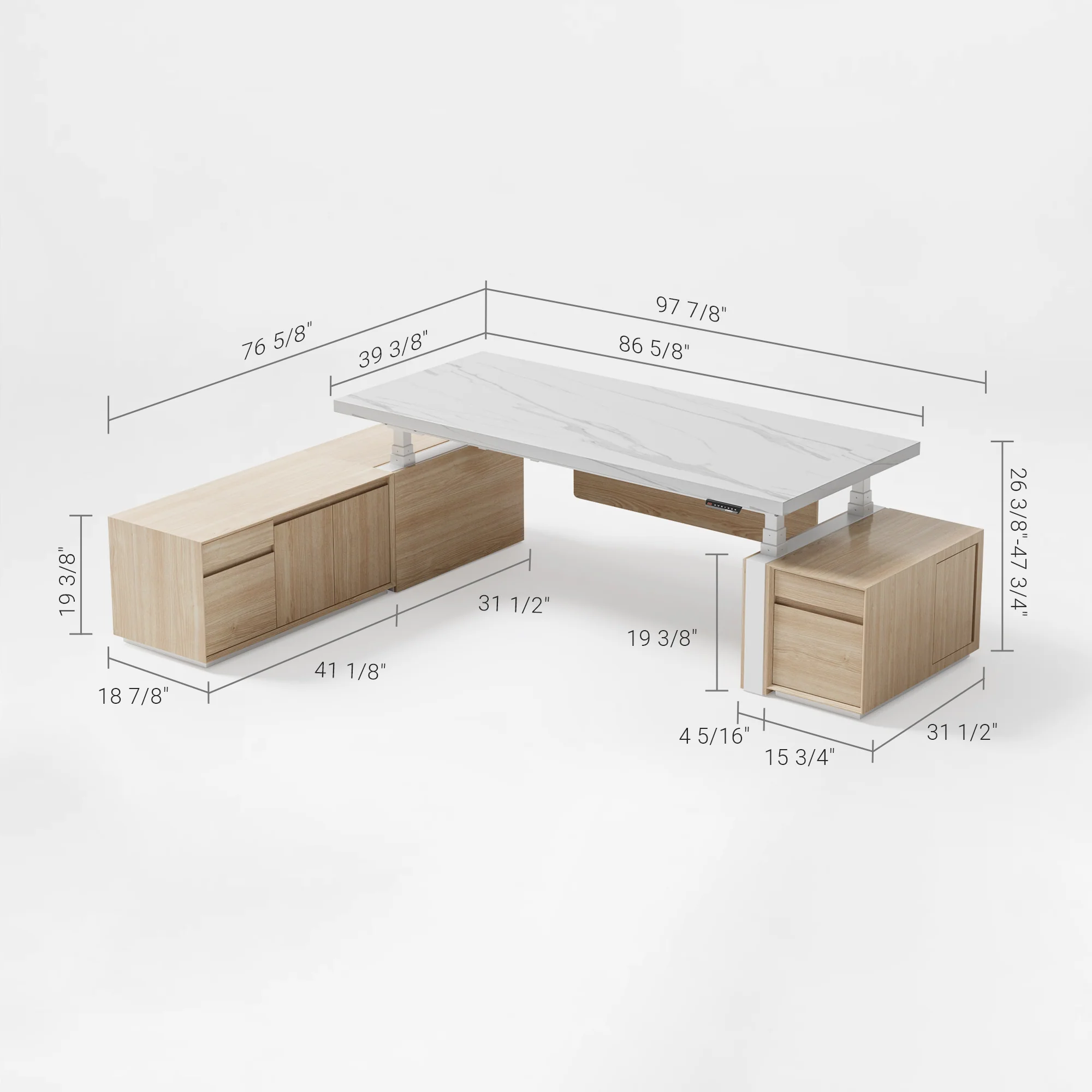 Zen Pro Series, 87"/72" Executive Standing Desk with Cabinets Set - Image 74