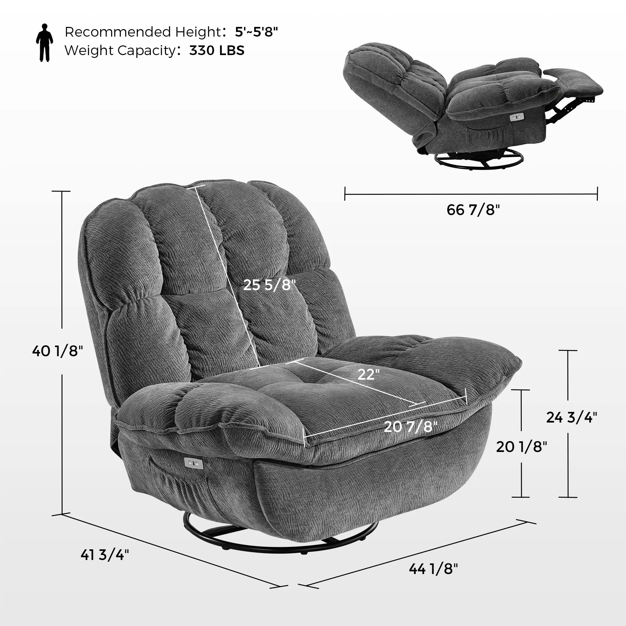 [Coming Soon]Grayson, Power Recliner Chair Rocking Swivel with Storage - Image 14