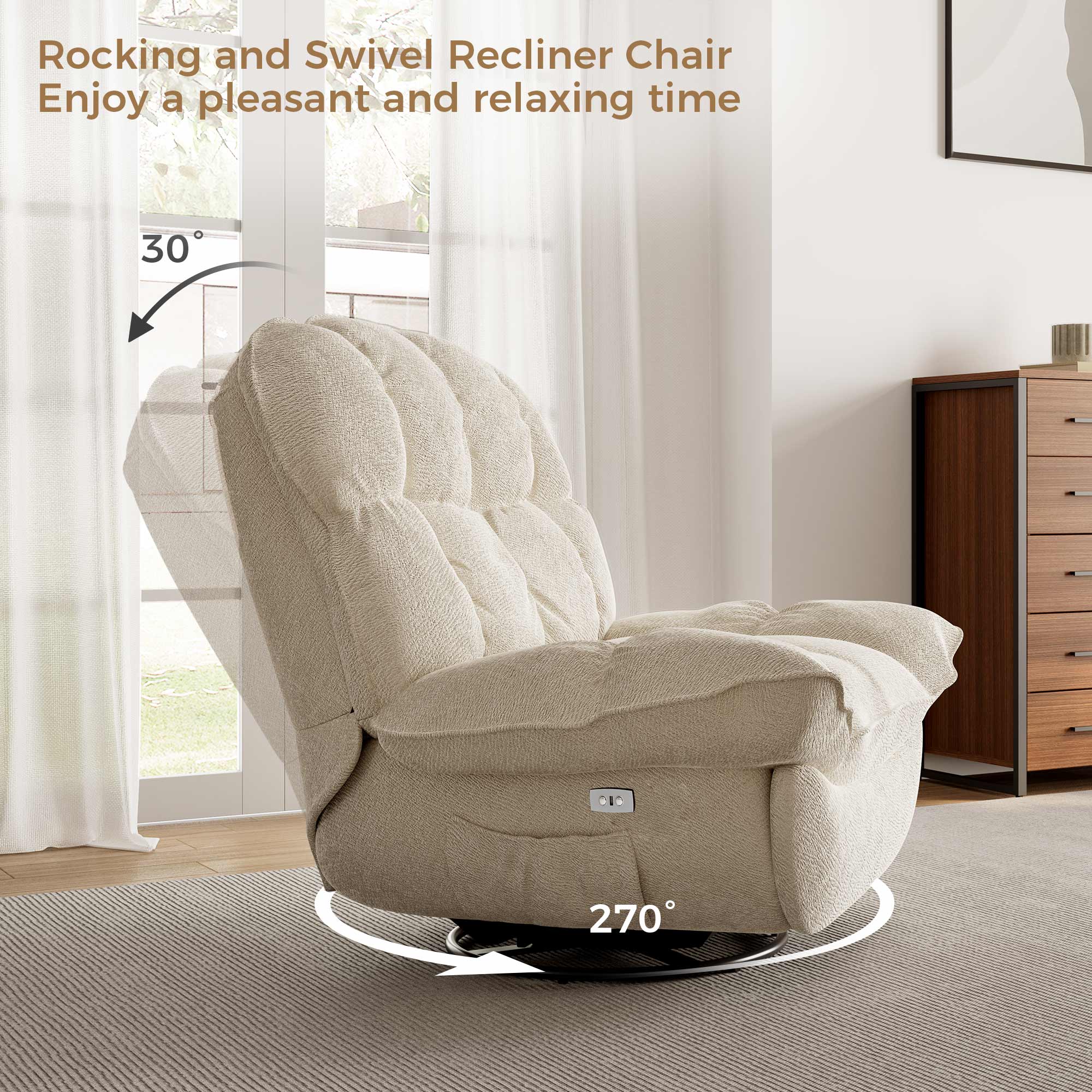 [Coming Soon]Grayson, Power Recliner Chair Rocking Swivel with Storage - Image 17