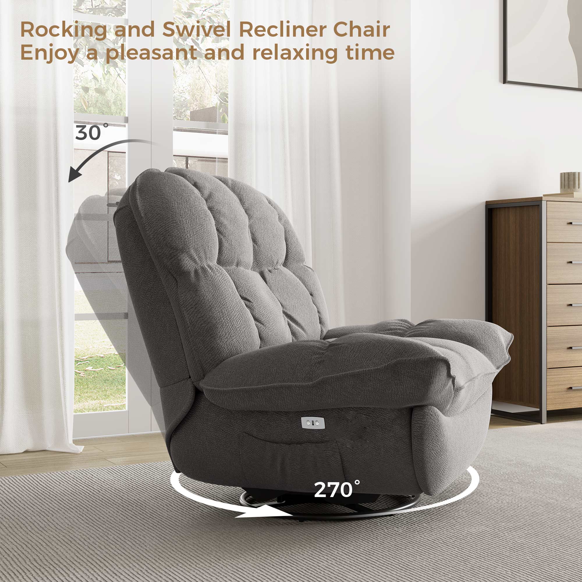 [Coming Soon]Grayson, Power Recliner Chair Rocking Swivel with Storage - Image 6