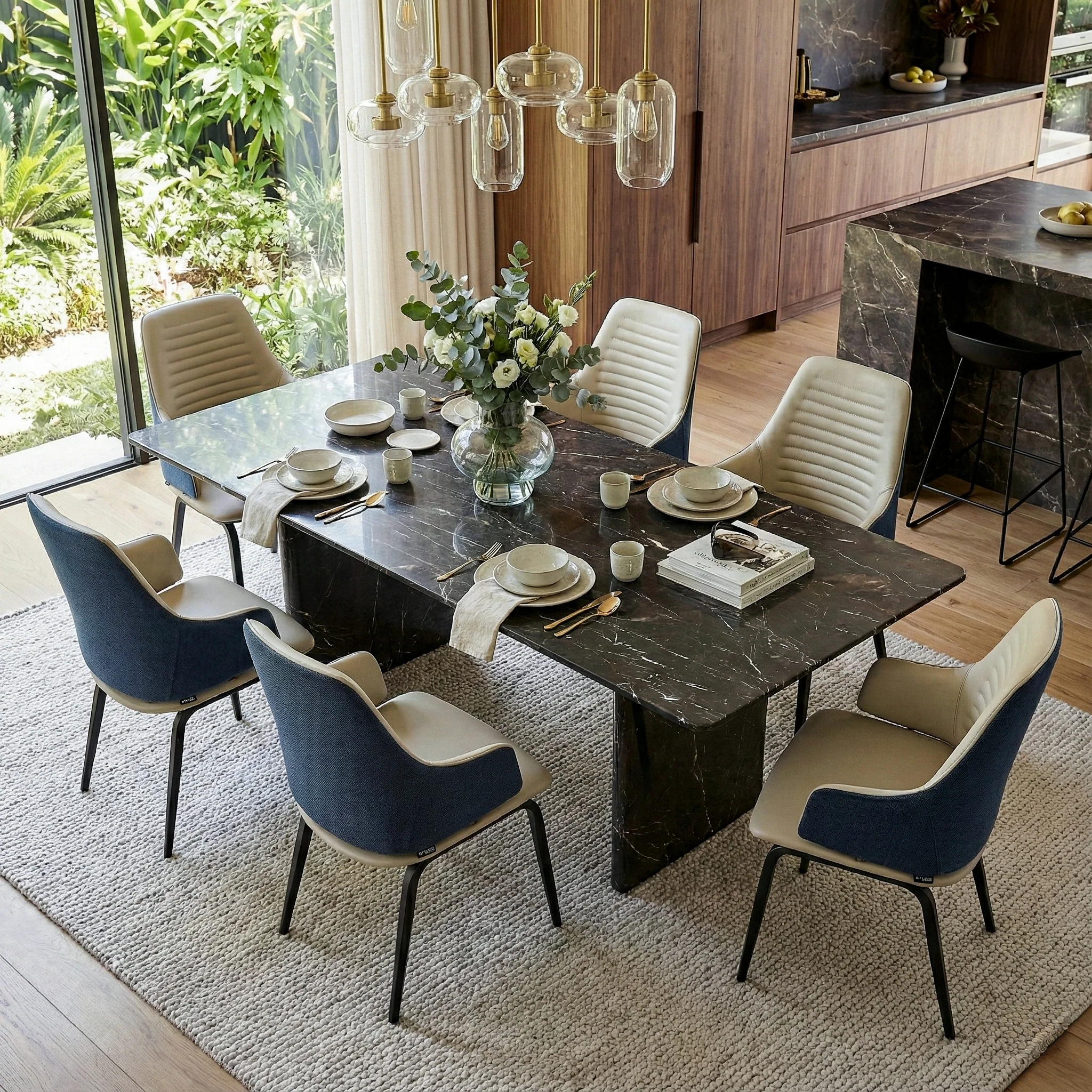 Juliet, Dining Arm Chairs Set of 2, Brown/Blue - Image 21