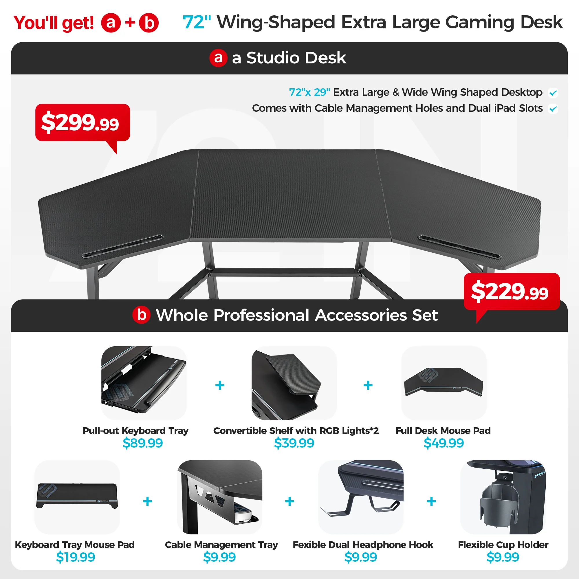 Aero Wing Shaped Studio Desk (73"x23") - Image 35