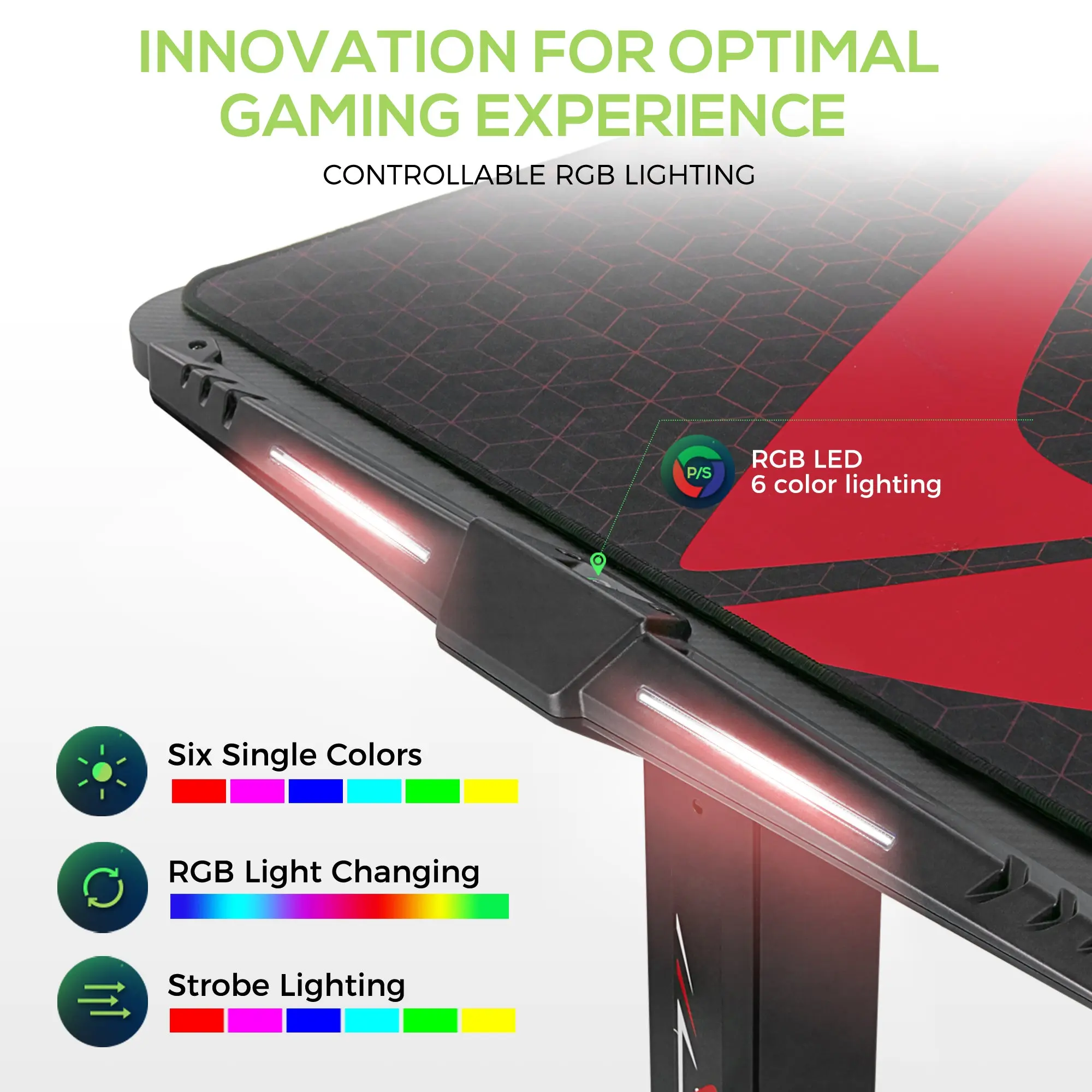 Gaming Standing Desk with RGB Lighting (65"x27") - Image 5