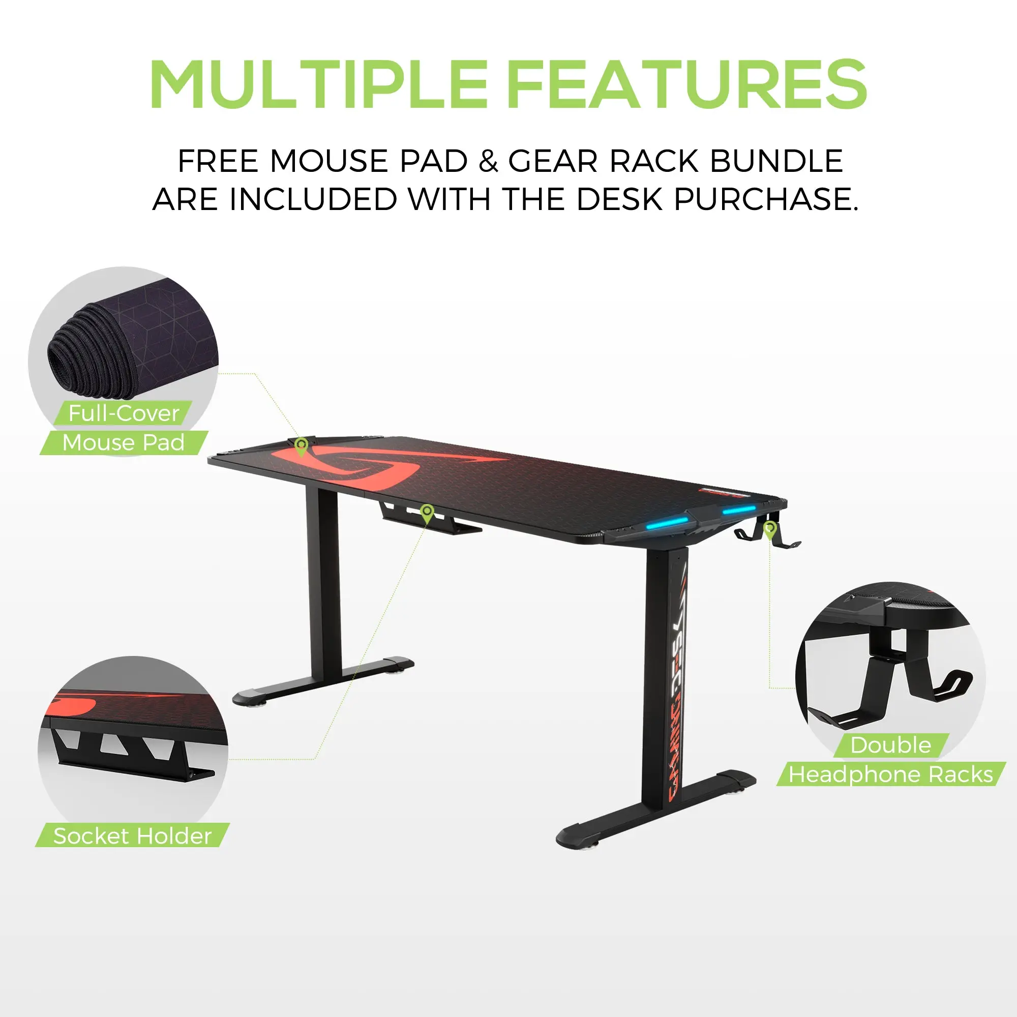 Gaming Standing Desk with RGB Lighting (65"x27") - Image 6