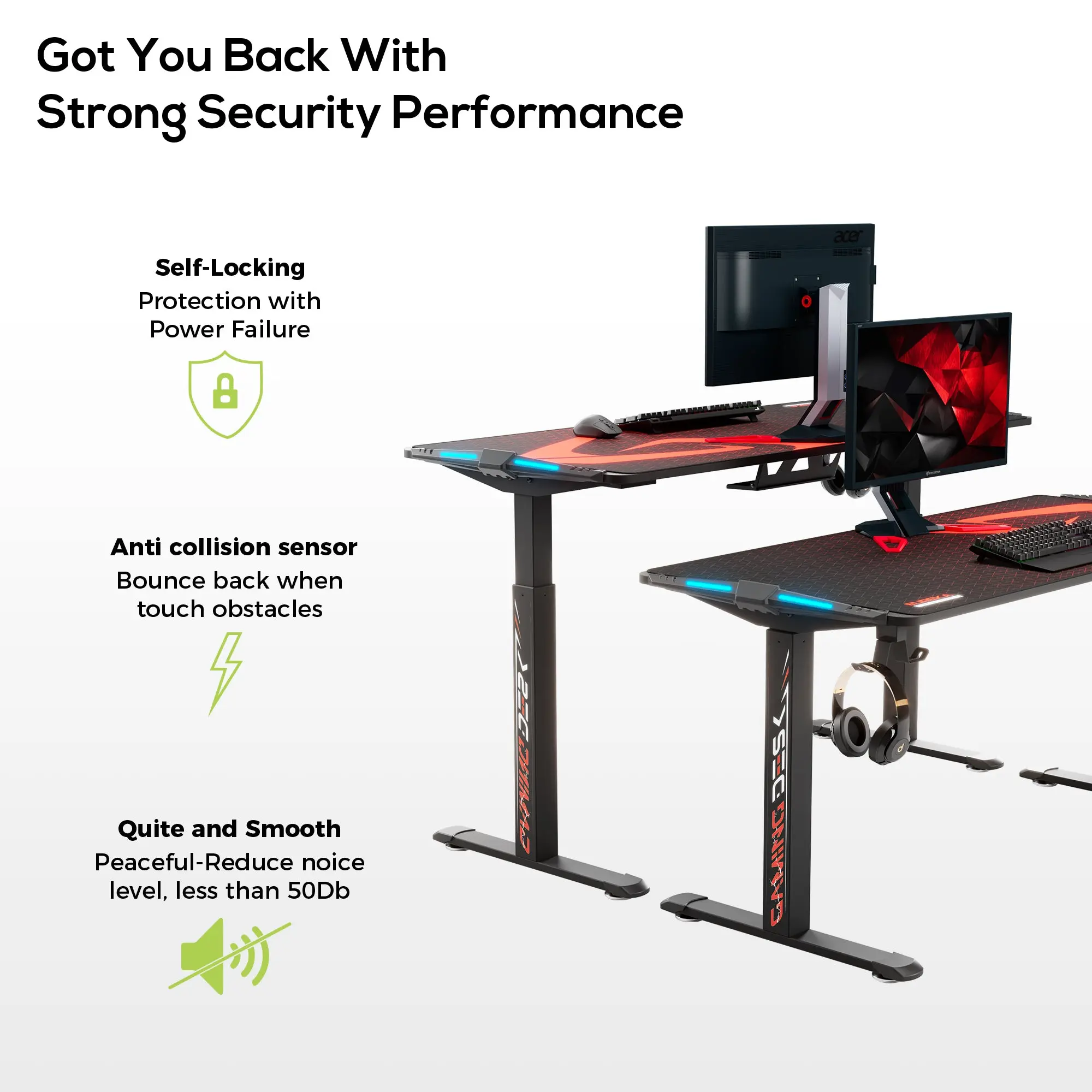 Gaming Standing Desk with RGB Lighting (65"x27") - Image 8