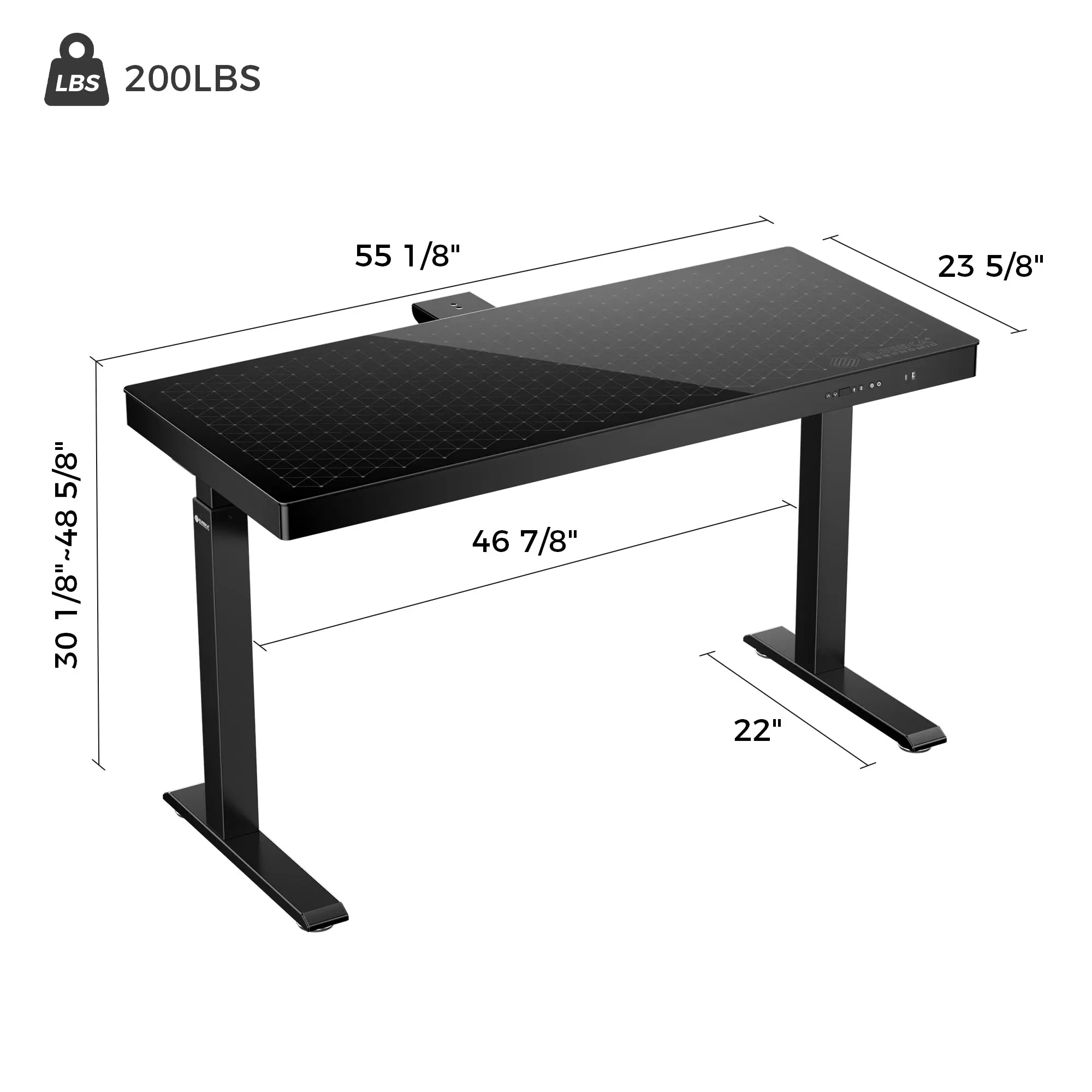 GTG-G55, Glass Desktop Gaming Standing Desk (55"x23") - Image 12