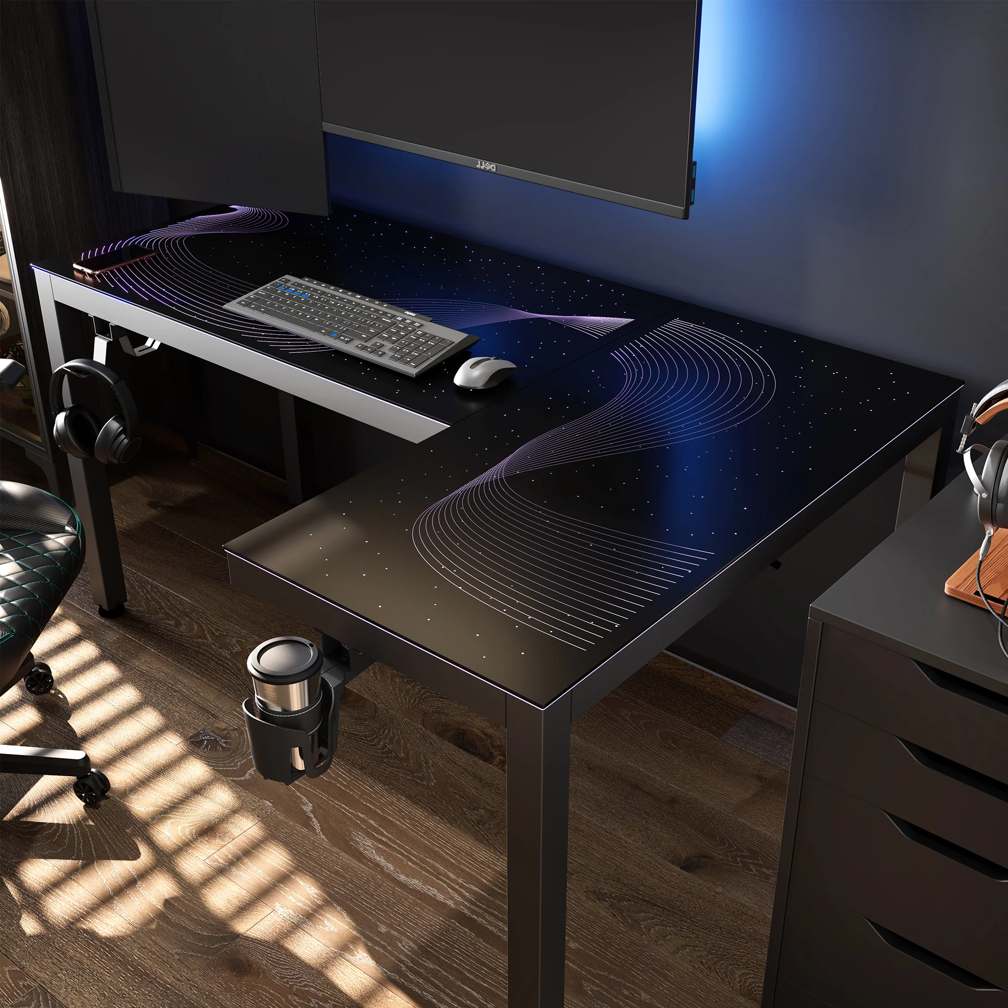 GTG - L60, L-Shaped Glass LED Gaming Desk (60"x40") - Image 14