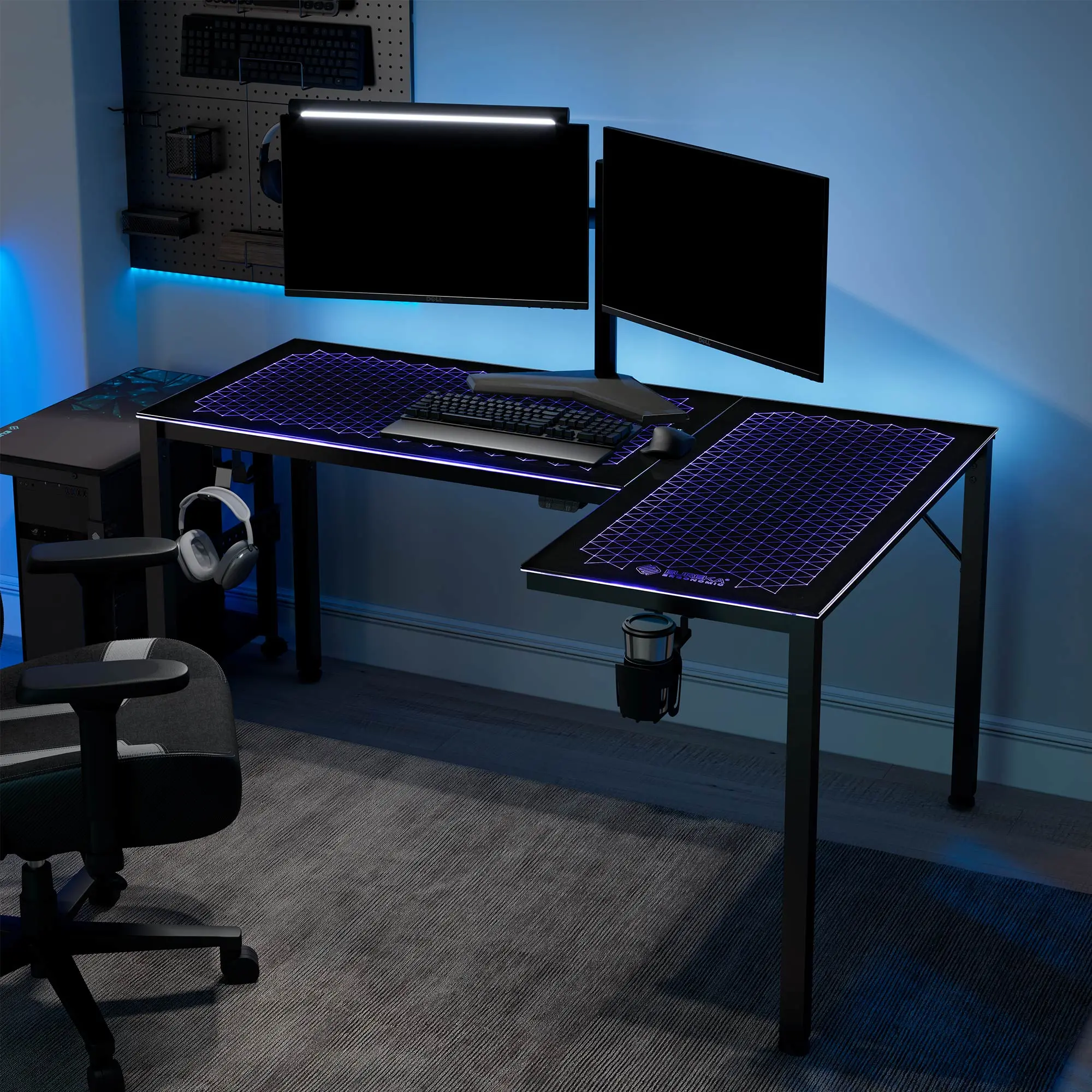 GTG - L60, L-Shaped Glass LED Gaming Desk (60"x40") - Image 3