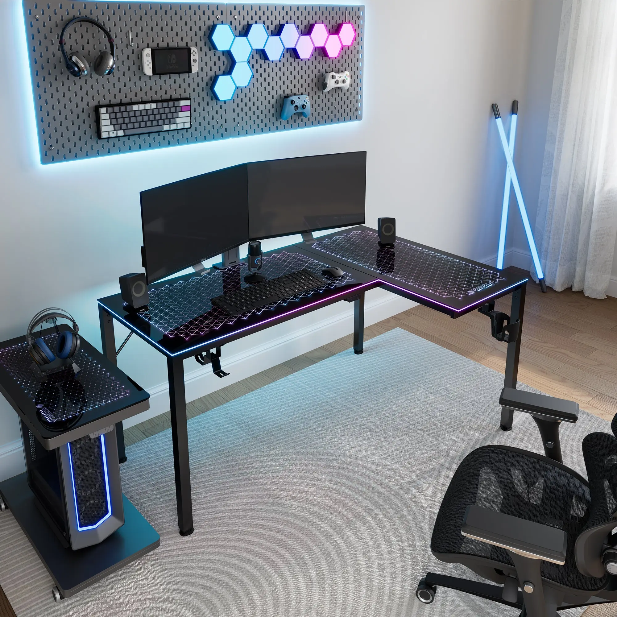 GTG - L60, L-Shaped Glass LED Gaming Desk (60"x40") - Image 4