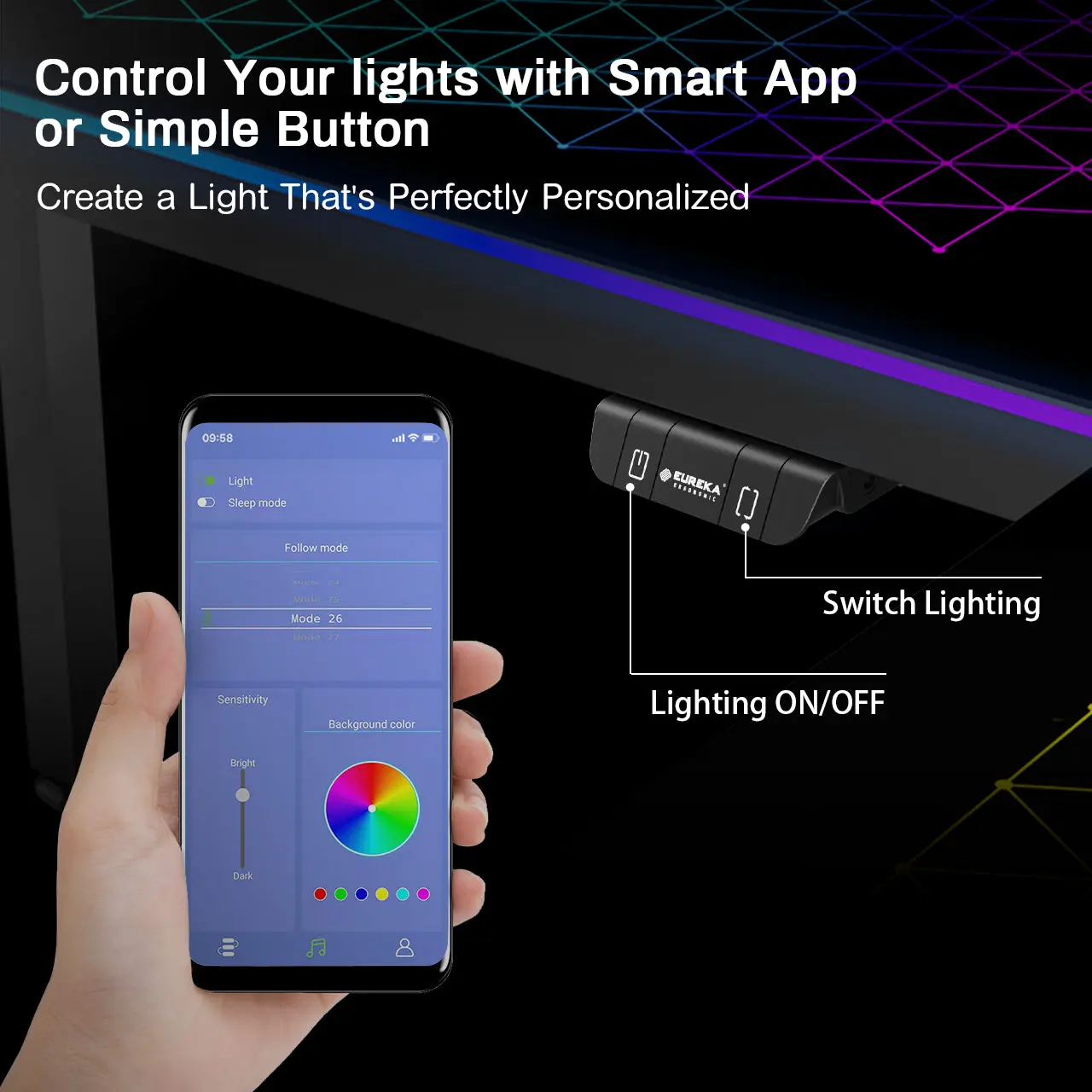 GTG - L60, L-Shaped Glass LED Gaming Desk (60"x40") - Image 8