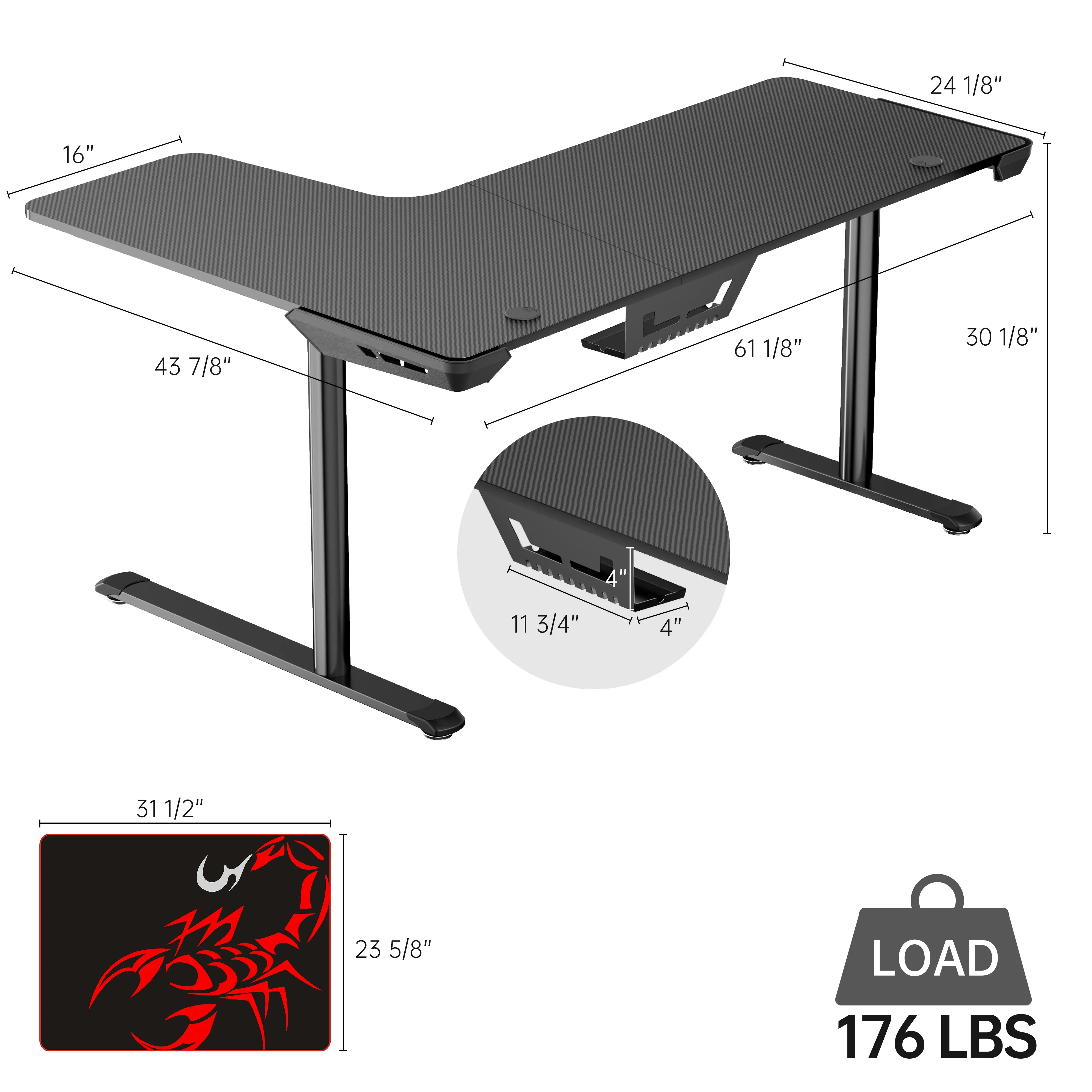 L Shaped Gaming Desk (60"x24") - Image 15